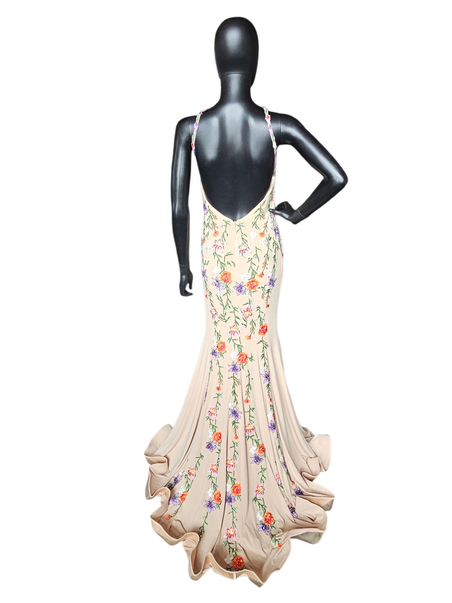 Nude/Multi Floral Halter Stretch Jersey Fit/Flare Formal Dress NWT - Jovani