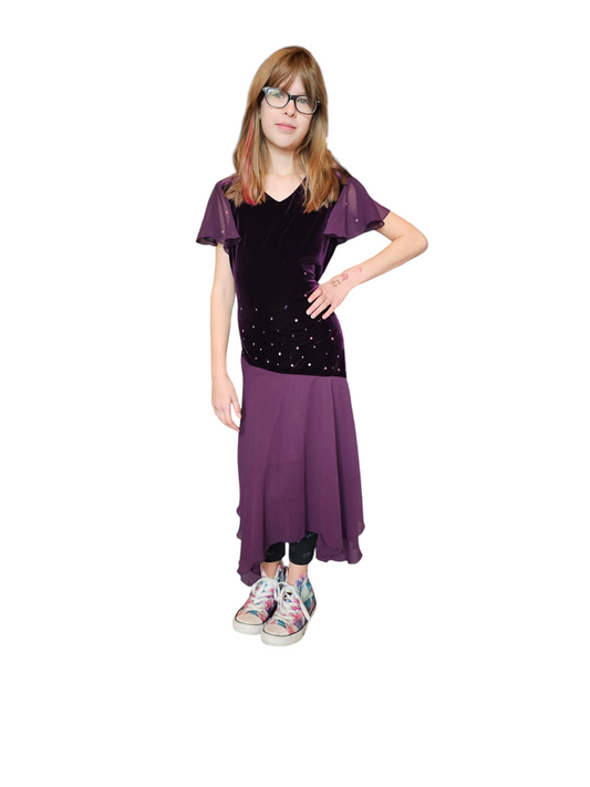 Asymmetrical Purple Velvet Childs Formal Dress - Ashley Ann
