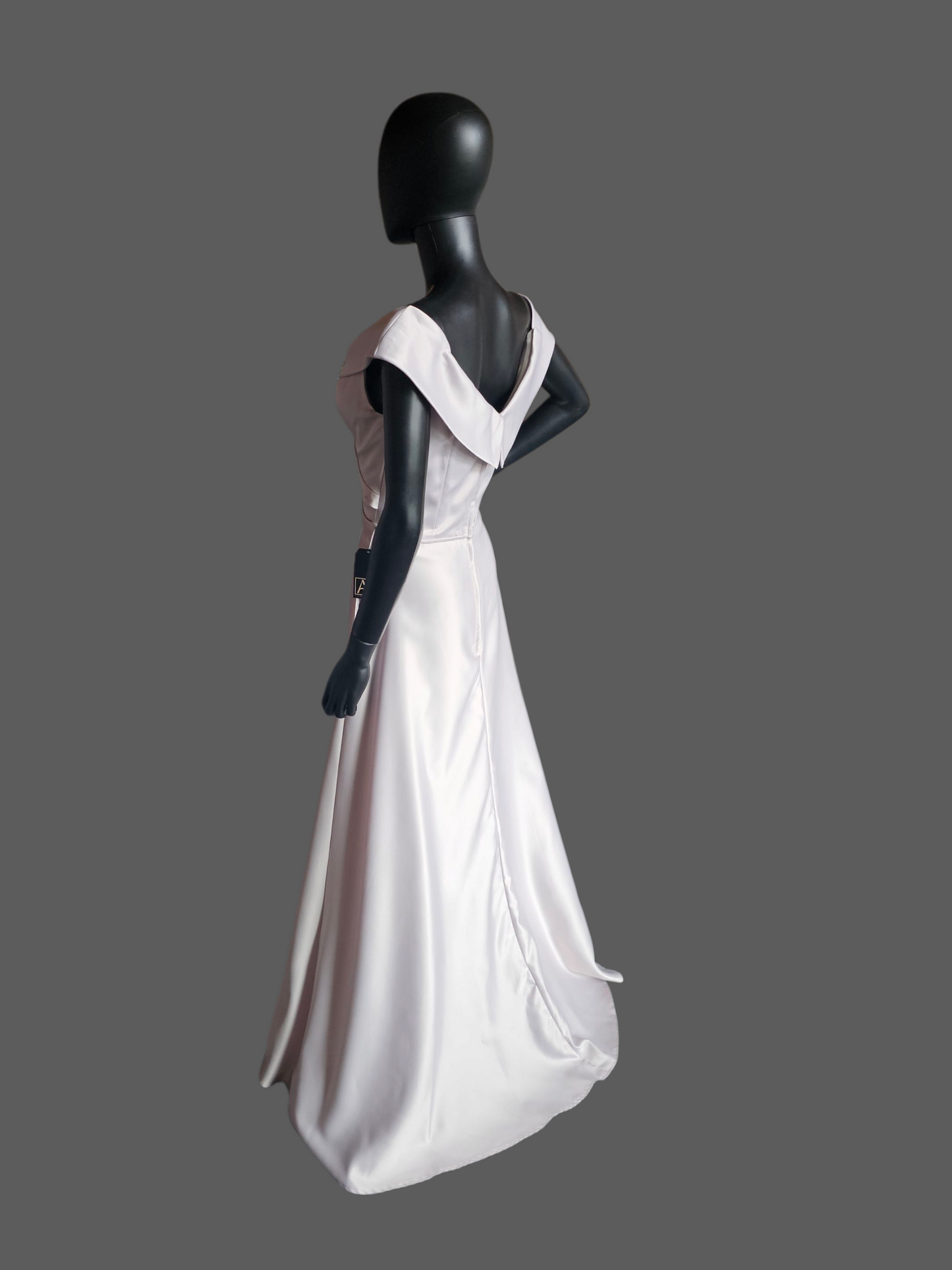 Dew Drop (Silver) Off Shoulder Satin Full Length A-Line Formal Dress - Mori Lee