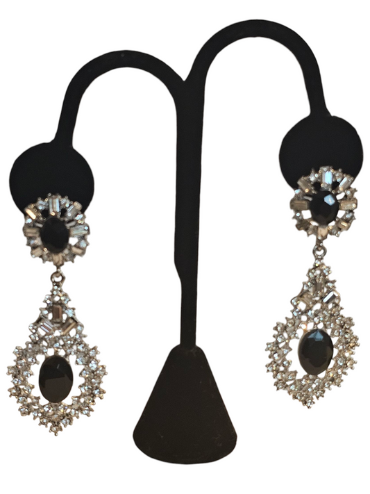 Black/Silver Crystal Drop Earring