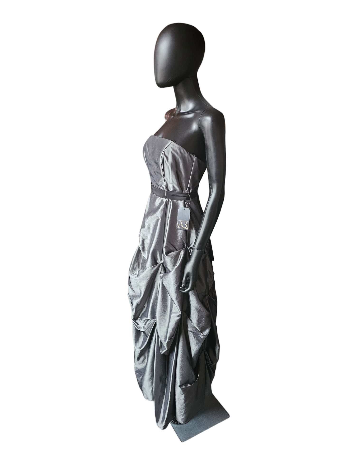 Grey Silver Tuck A-Line Full Length Formal Gown - DJ Jazz