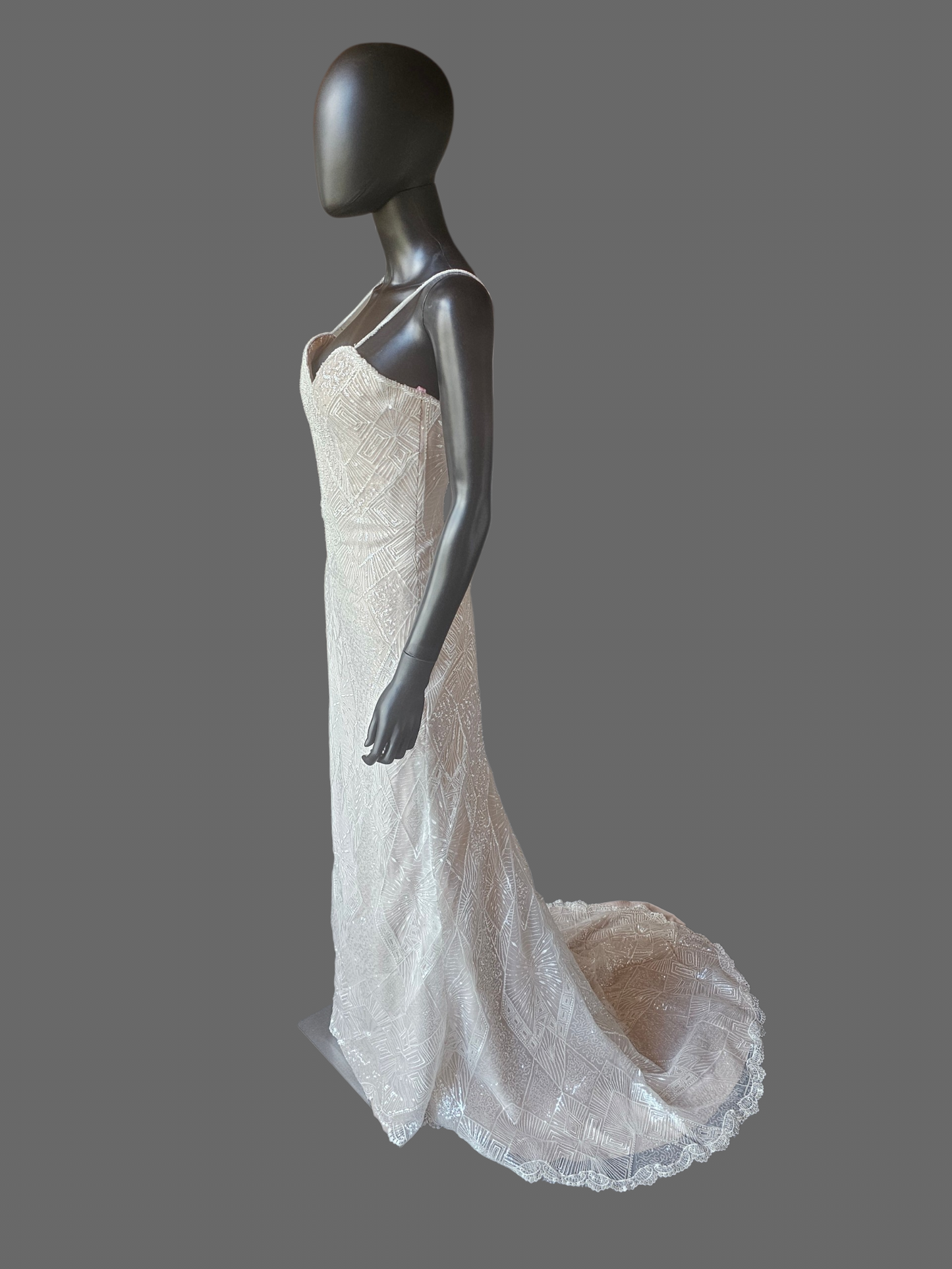 Nude Art Deco Inspired Embroidered Sequin Fit/Flare Wedding Gown - Davinci