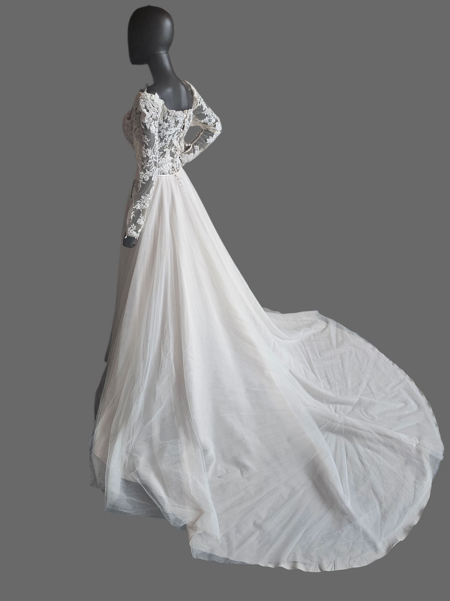 Ivory/Honey Illusion Lace Long Sleeve A-Line Wedding Gown