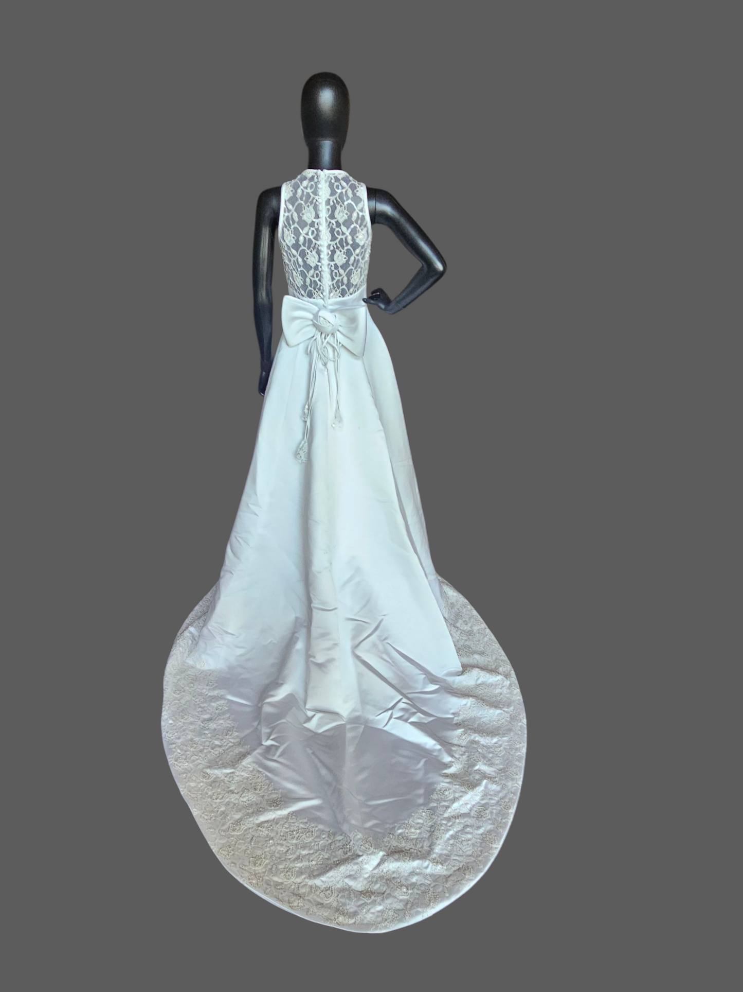 Vintage Halter Illusion Tulip Beaded Hem White Satin Wedding Dress - Venus