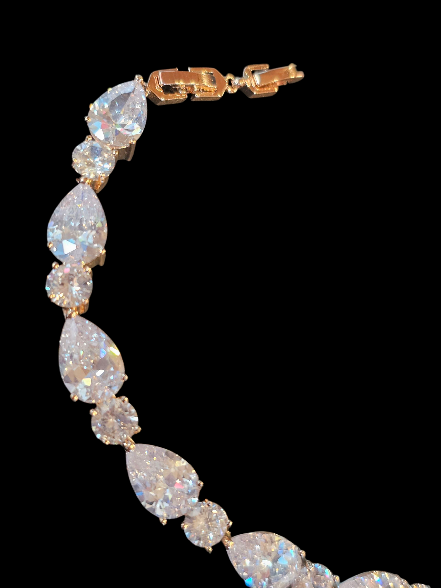 Rose Gold Large Teardrop Crystal Bracelet W/Extender