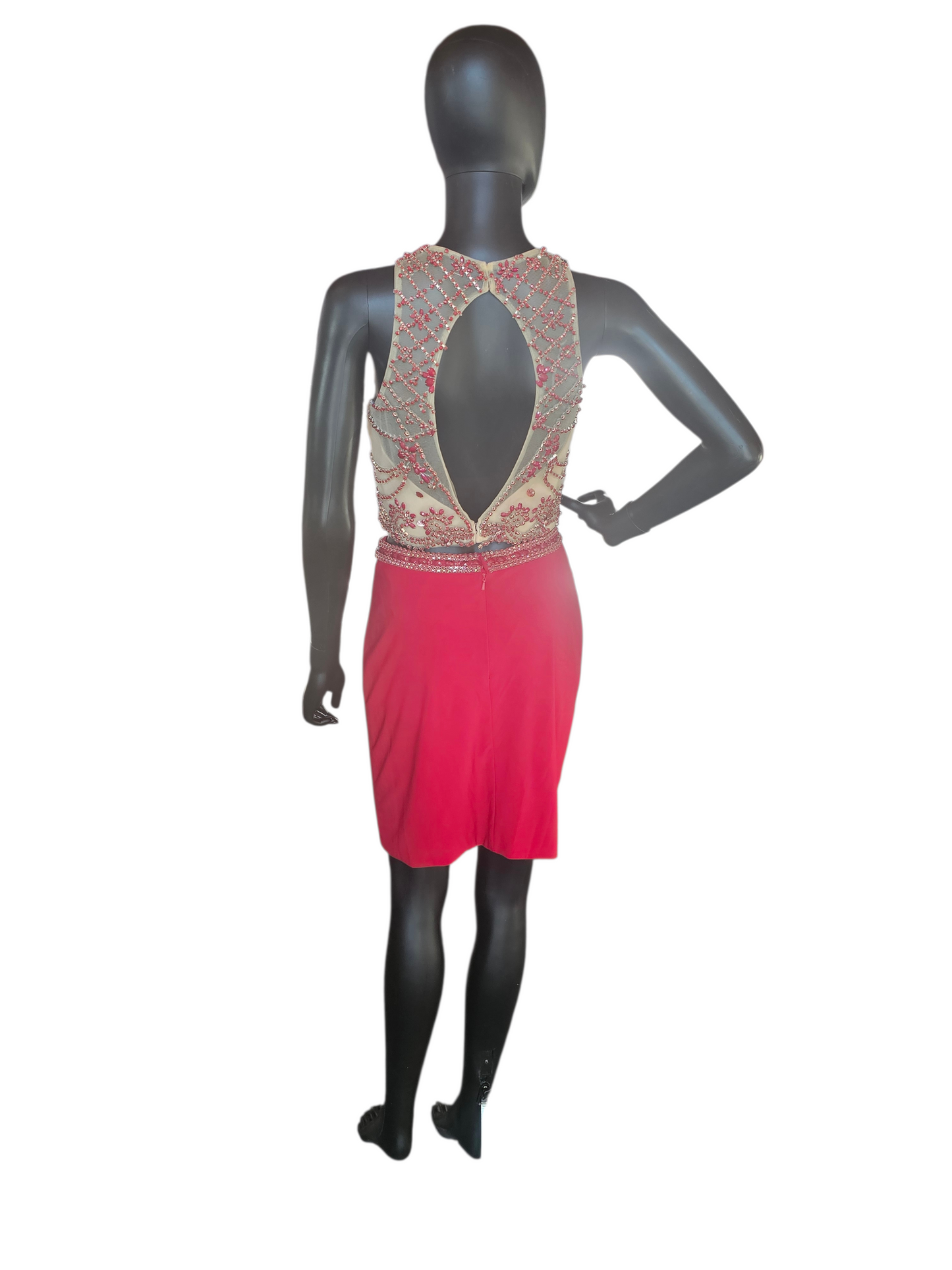 Red/Nude 2 Piece Party Dress - Juliet