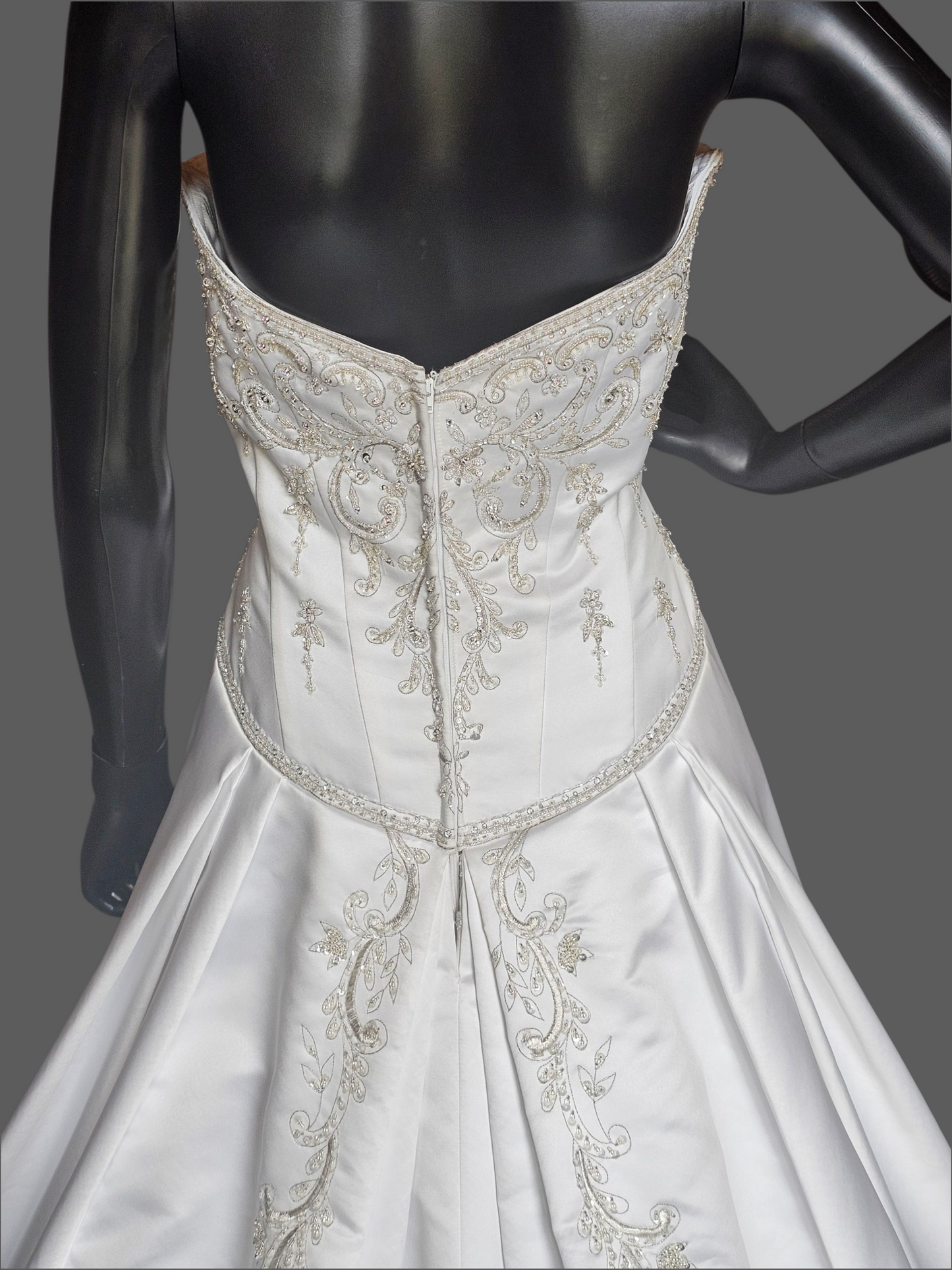 White Satin Drop Waist A-Line Wedding Gown  - Casablanca