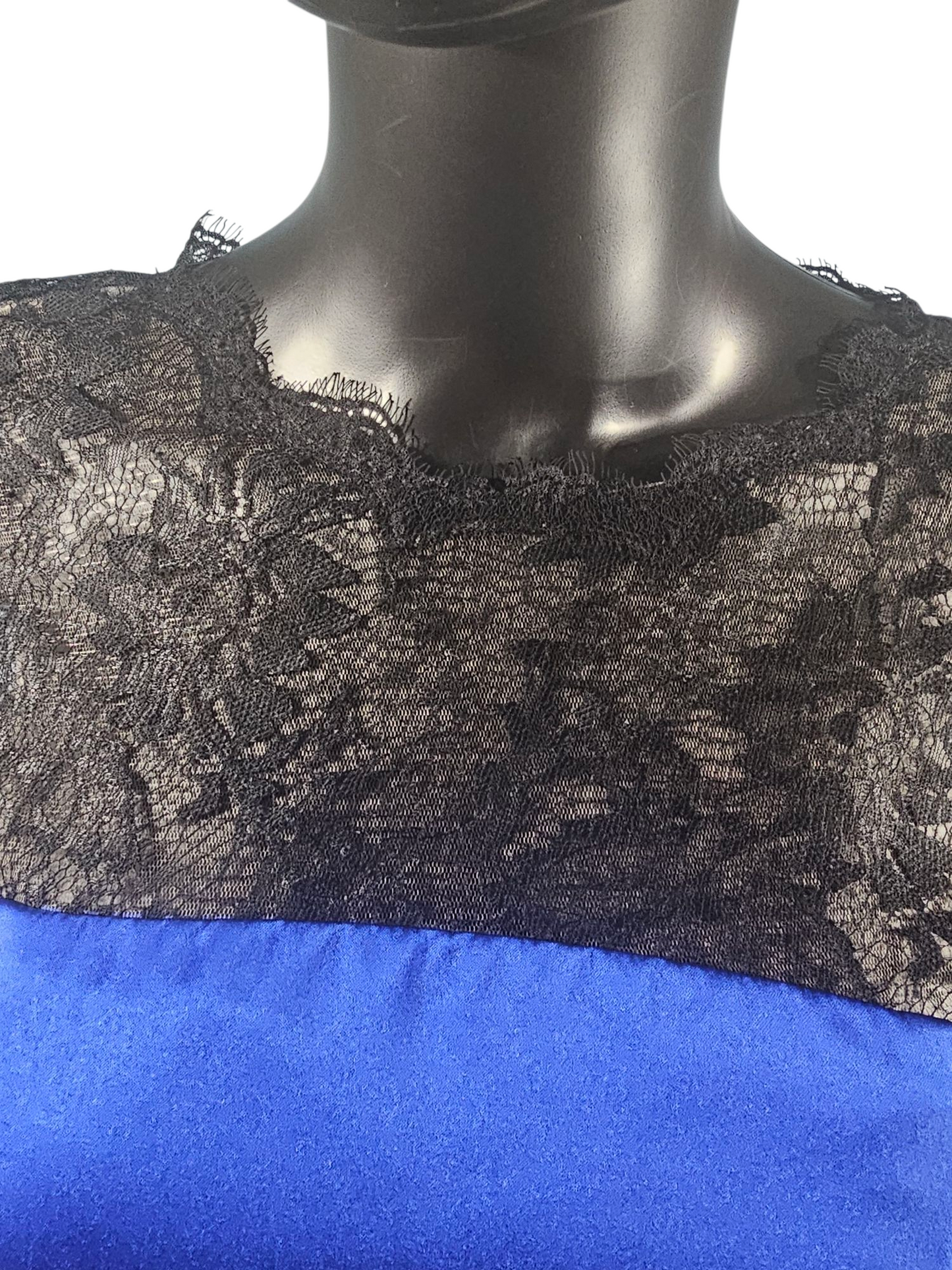 Royal Blue/Black Lace Cap Sleeve Full Length Formal Dress - Da Vinci