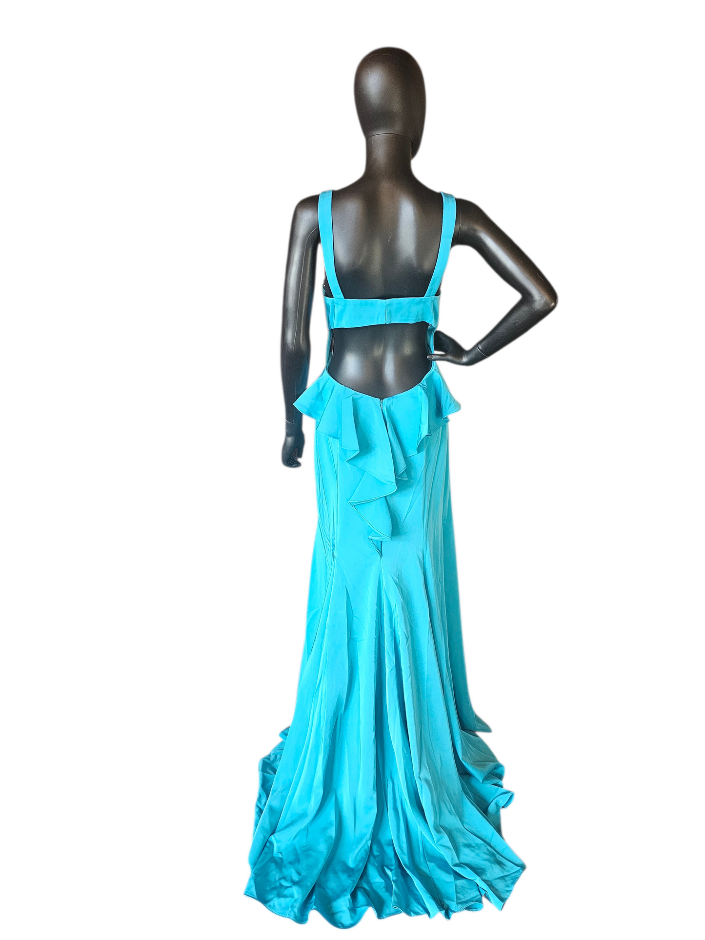 Turquoise Halter Open Back Formal Dress - Juliet