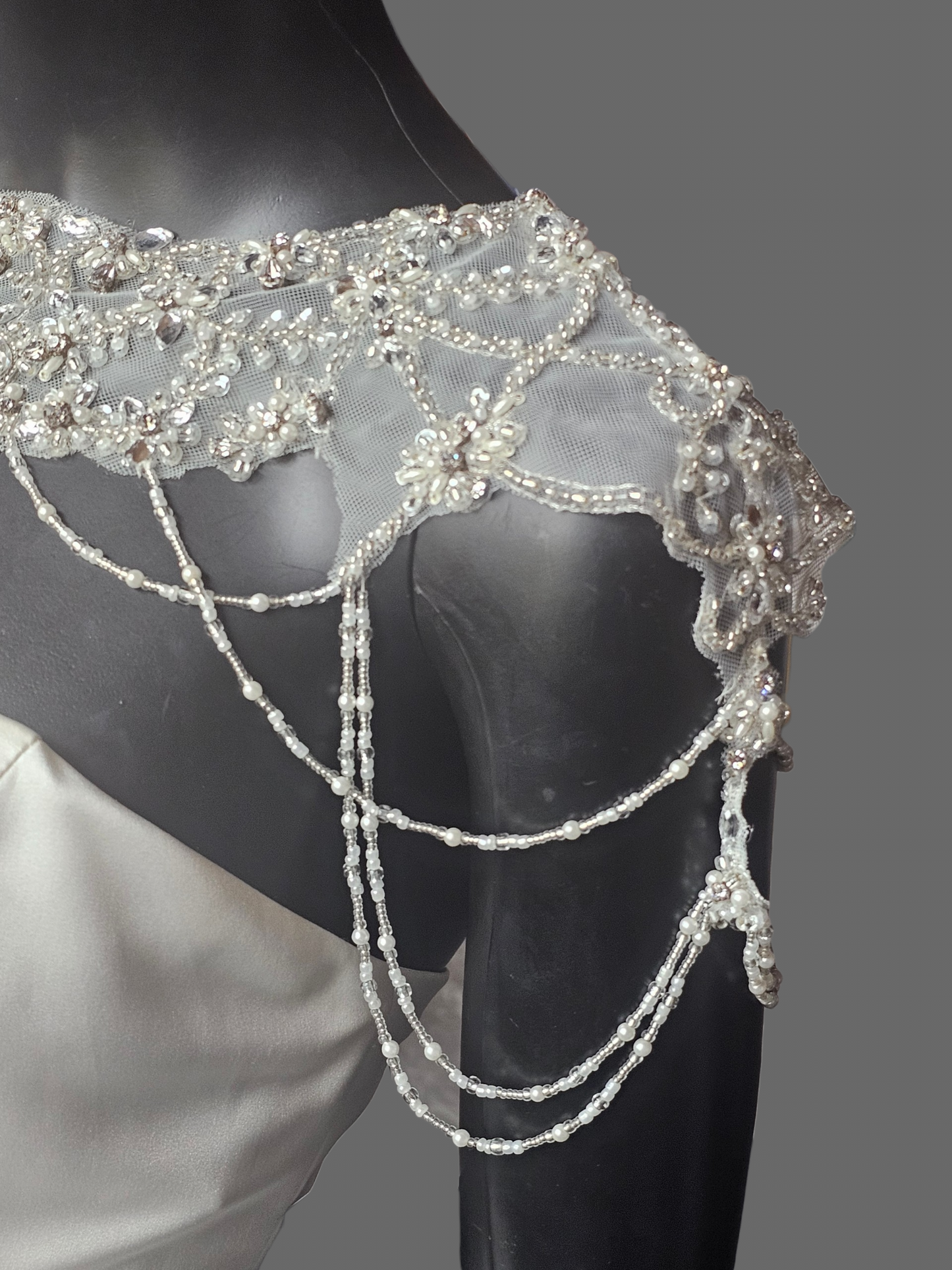 Beaded Applique Draped Shoulder Necklace/Capelet