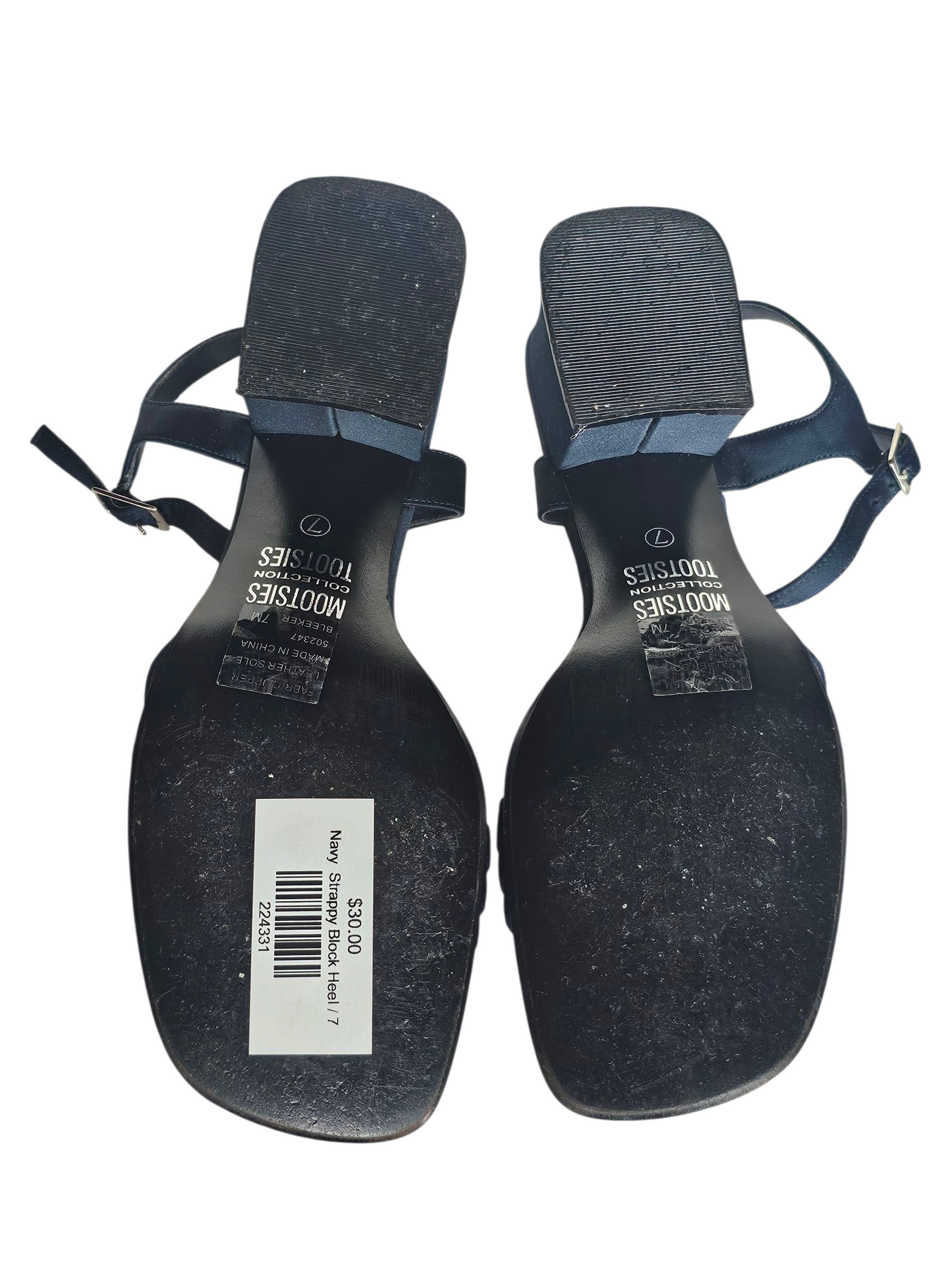 Navy Satin Strappy Sandal Block Heel