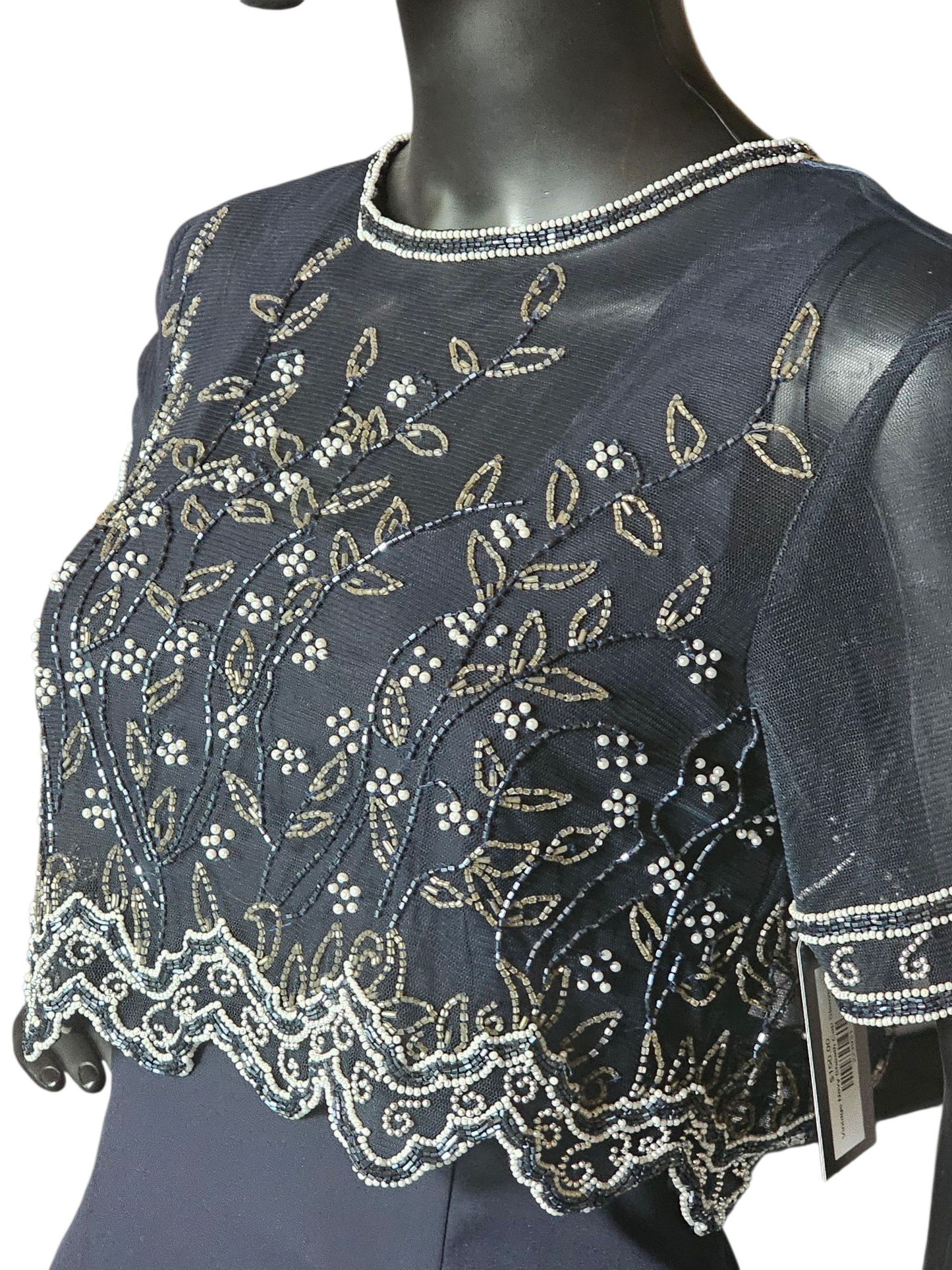 Vintage Navy Sheath Cap Sleeve Formal Dress