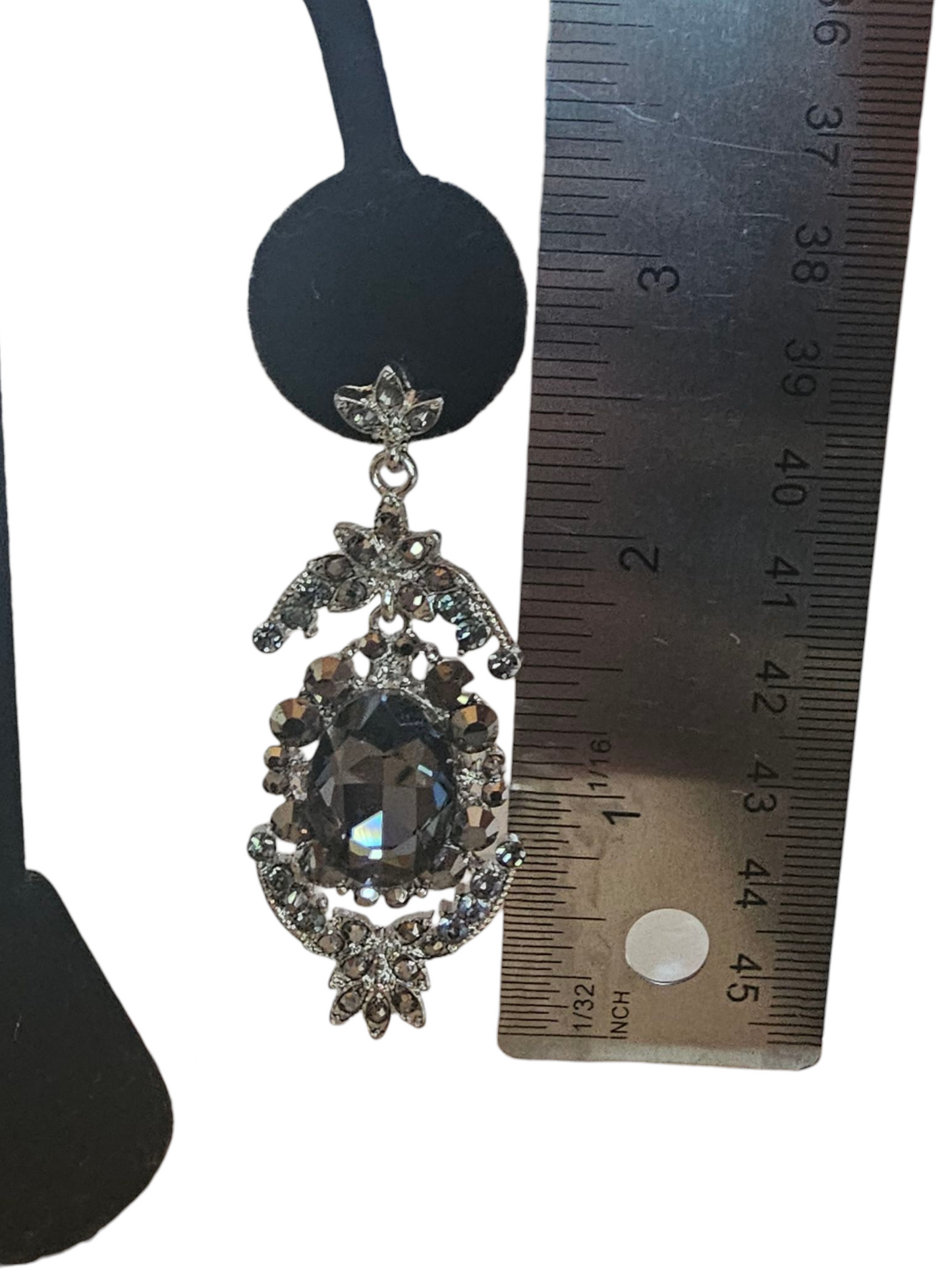 Grey Crystal/Silver Drop Earring