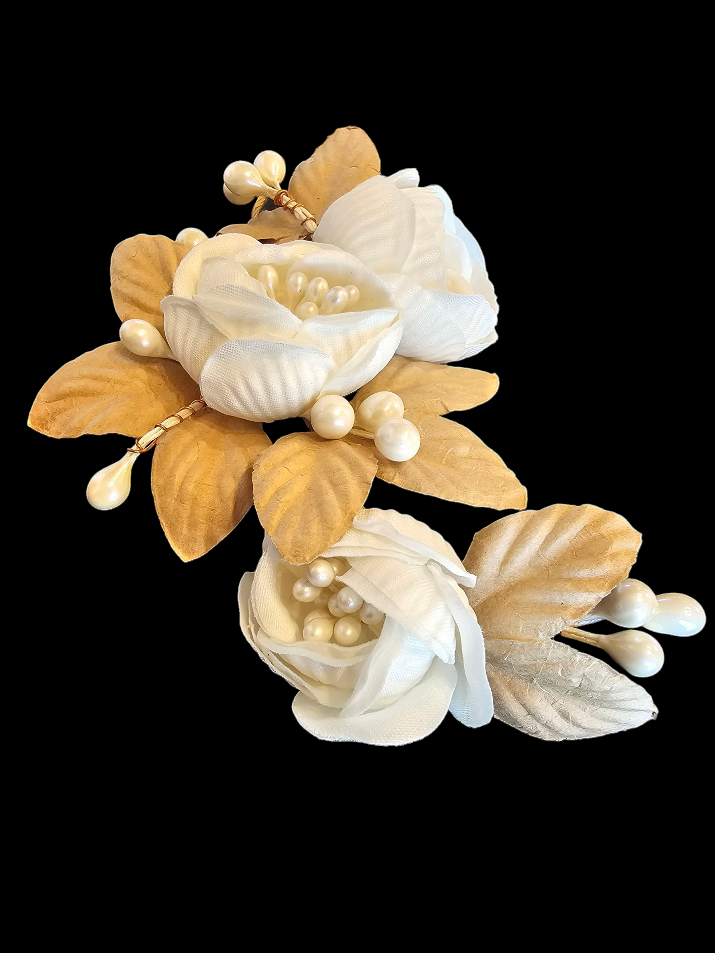 Ivory/Taupe Paper Flower Hair Clip - Marionat