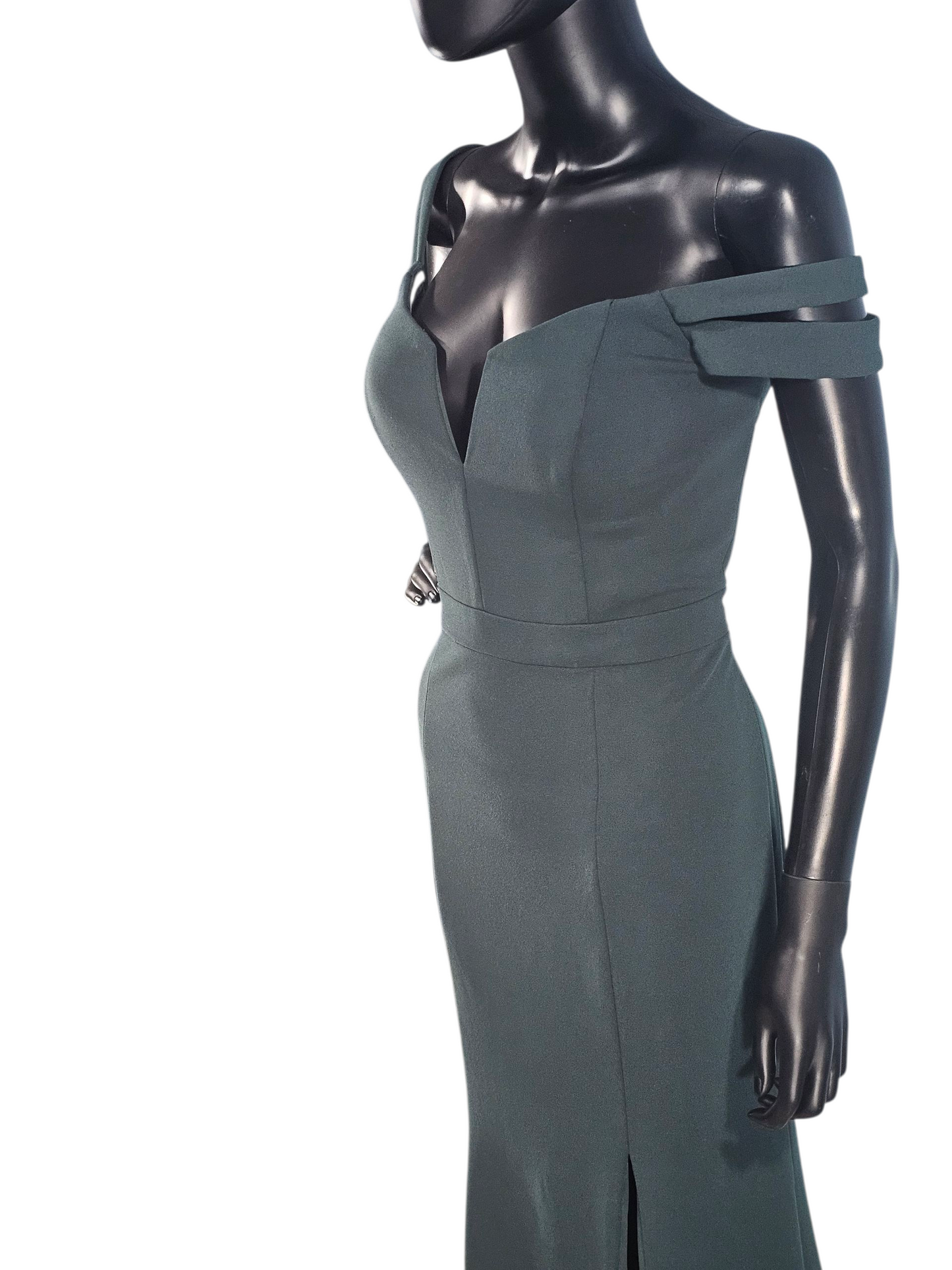 Fit/Flare Evergreen Crepe Full Length Formal Dress - Bill Levkoff