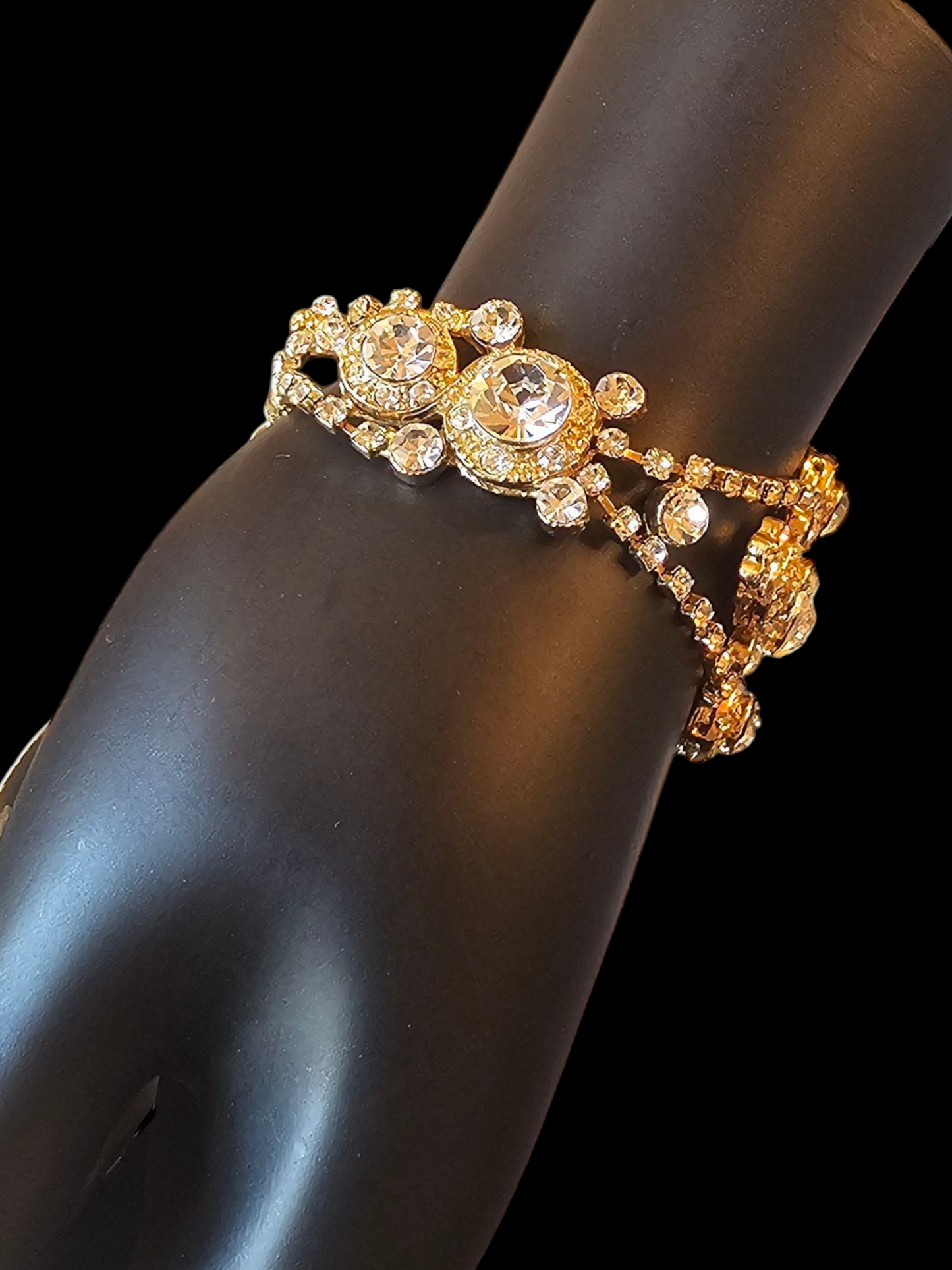 Gold/Large Crystal Art Deco Clasp Bracelet