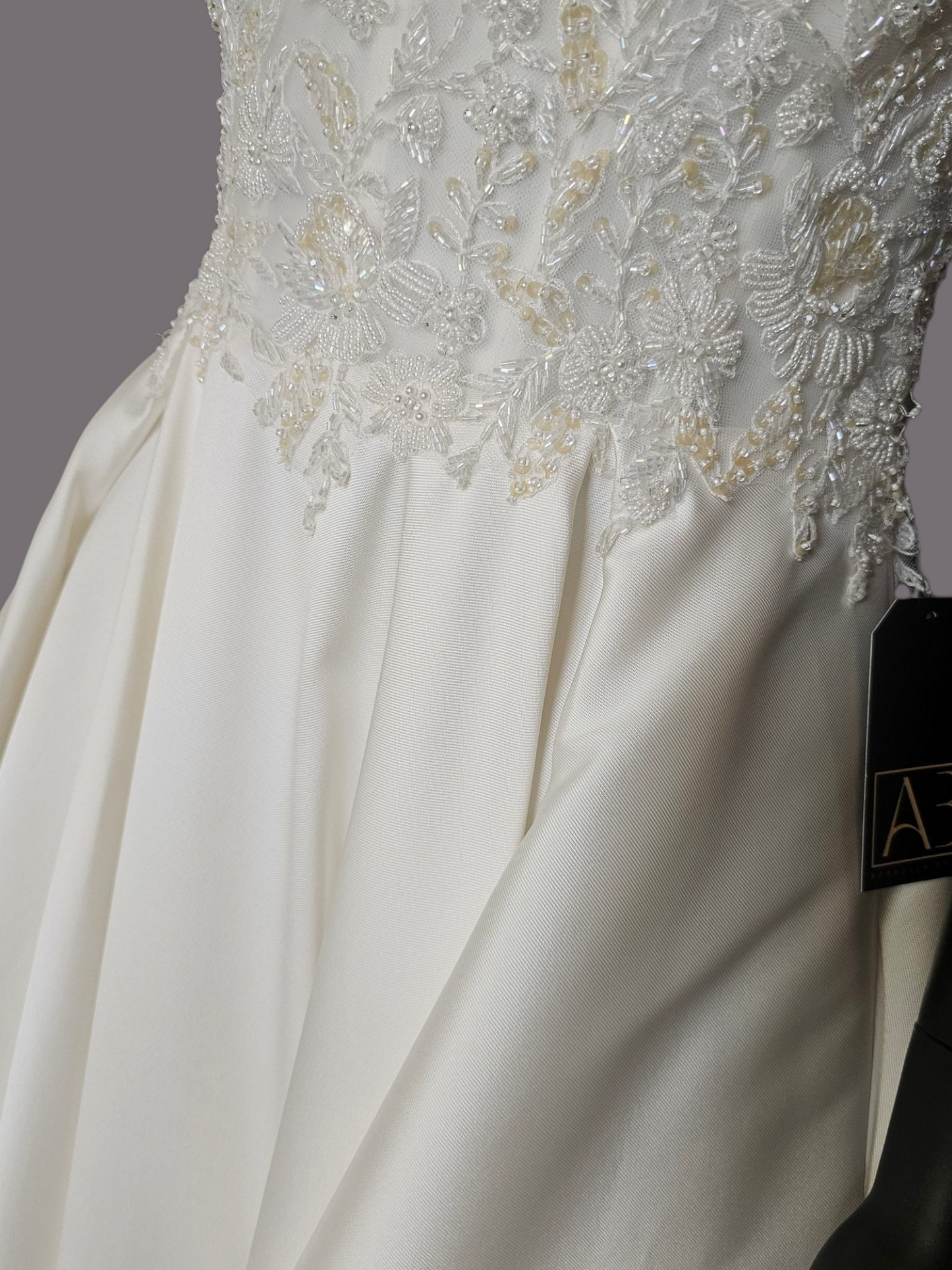 Ivory Ballgown Satin V-Neck Illusion Wedding Gown  - Da Vinci