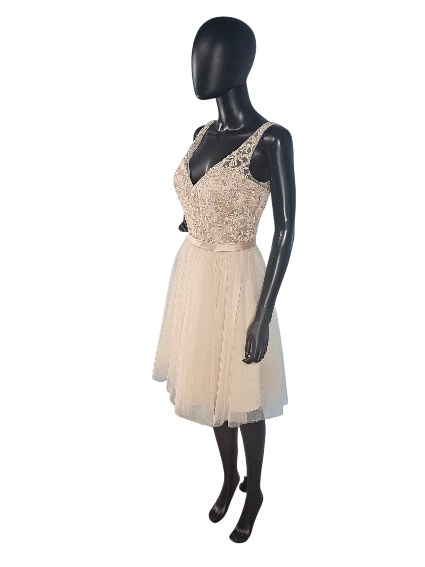 Champagne V-Neck Embroidered Formal Dress - Mori Lee