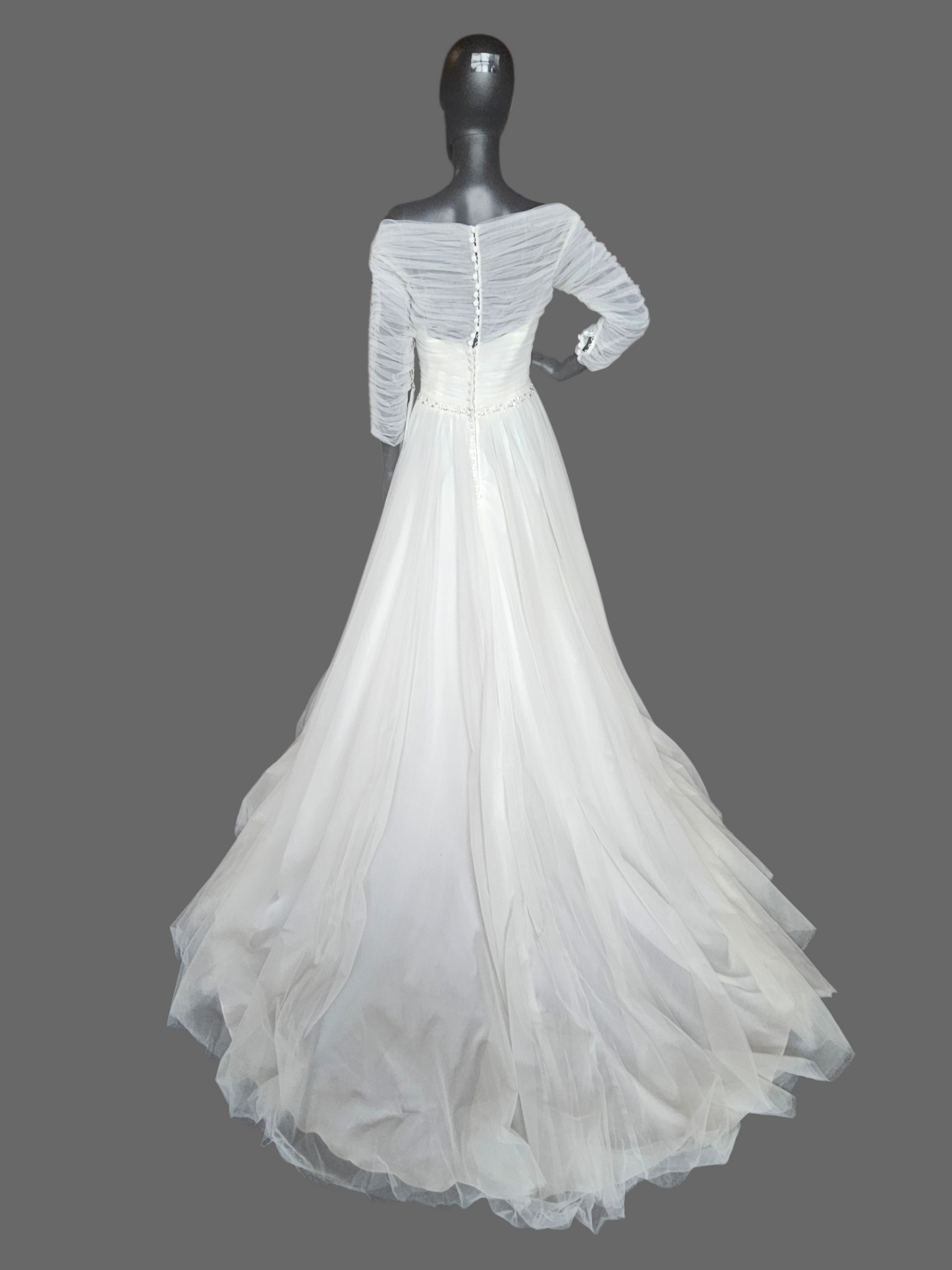 Tulle Wrap Sleeve Off Shoulder A-Line Wedding Gown - Mori Lee