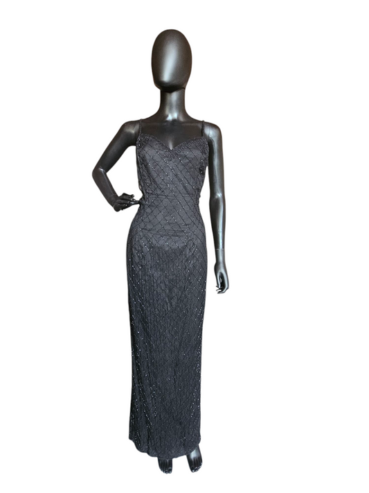 Vintage Black Silk Beaded Formal - Steney