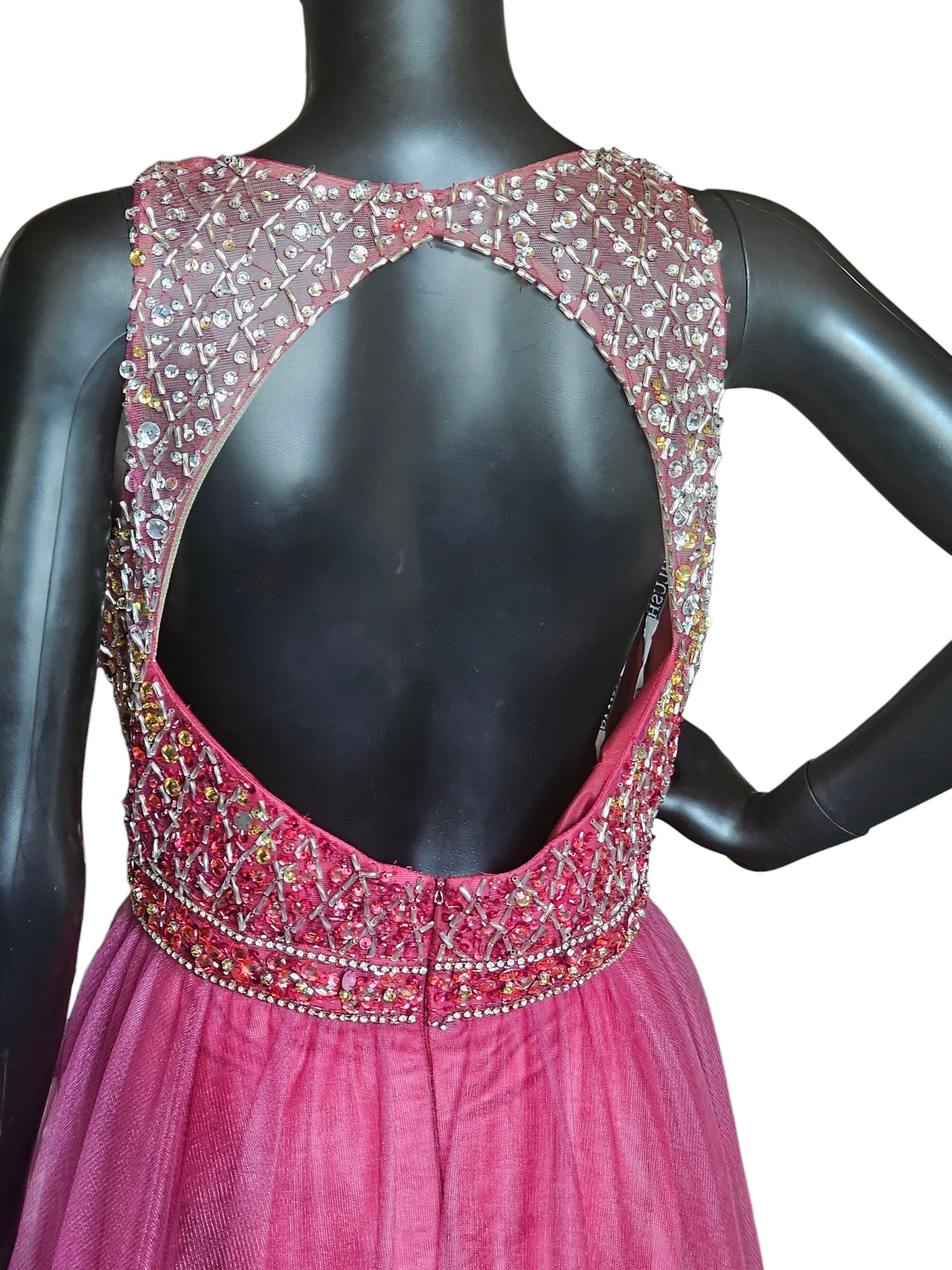 Magenta Ombre Beaded Bodice Formal Dress