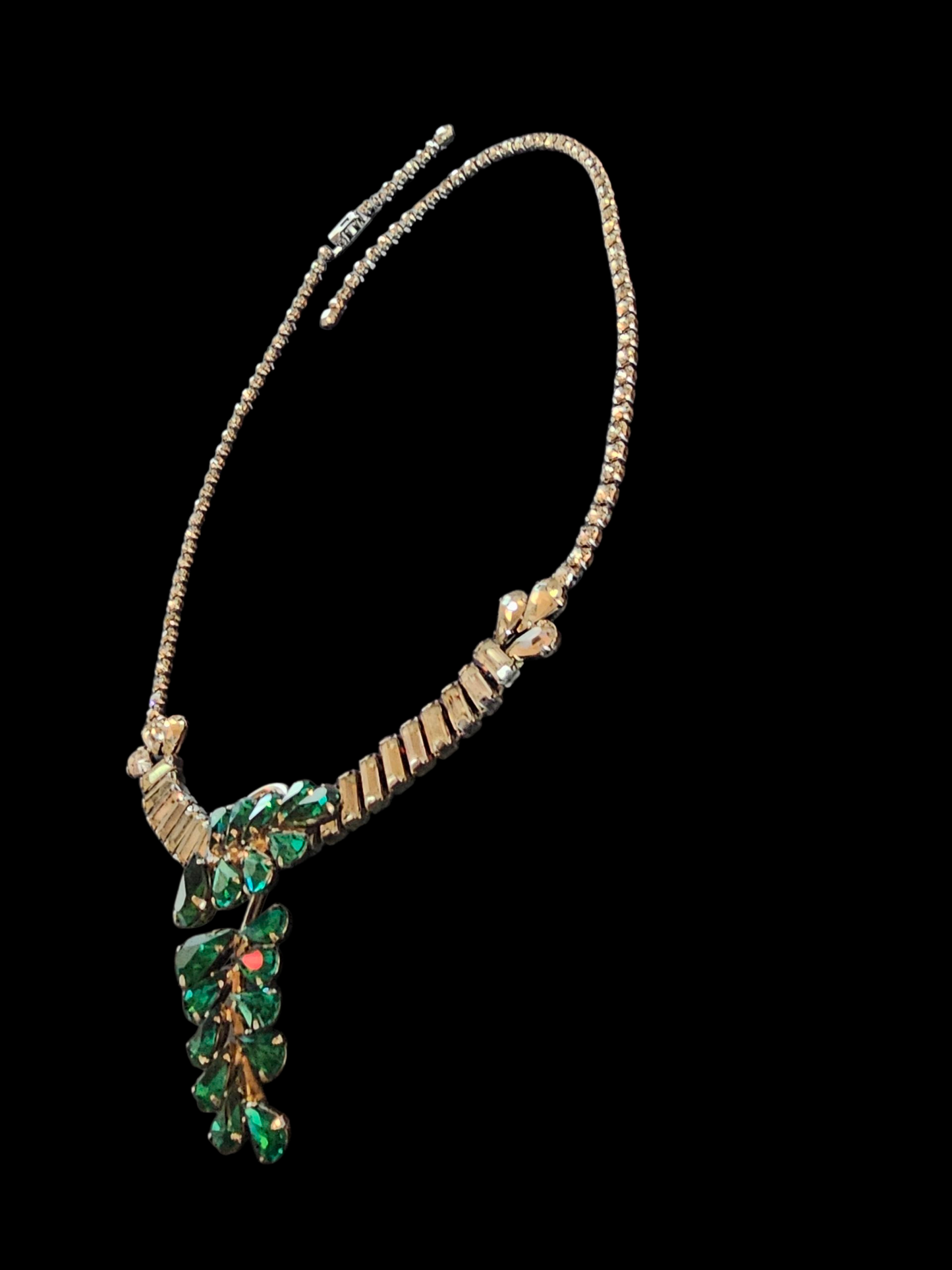 Vintage Rhinestone/Green Leaf Necklace