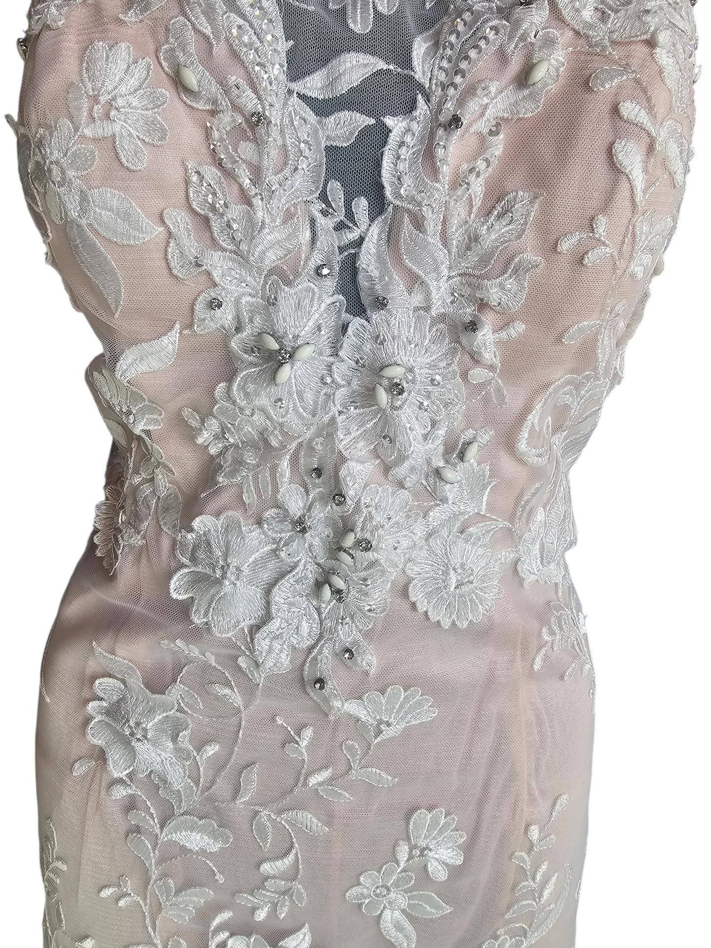 Rose/Ivory Lace Halter Fit/Flare Prom/Party Formal Dress - Mori Lee