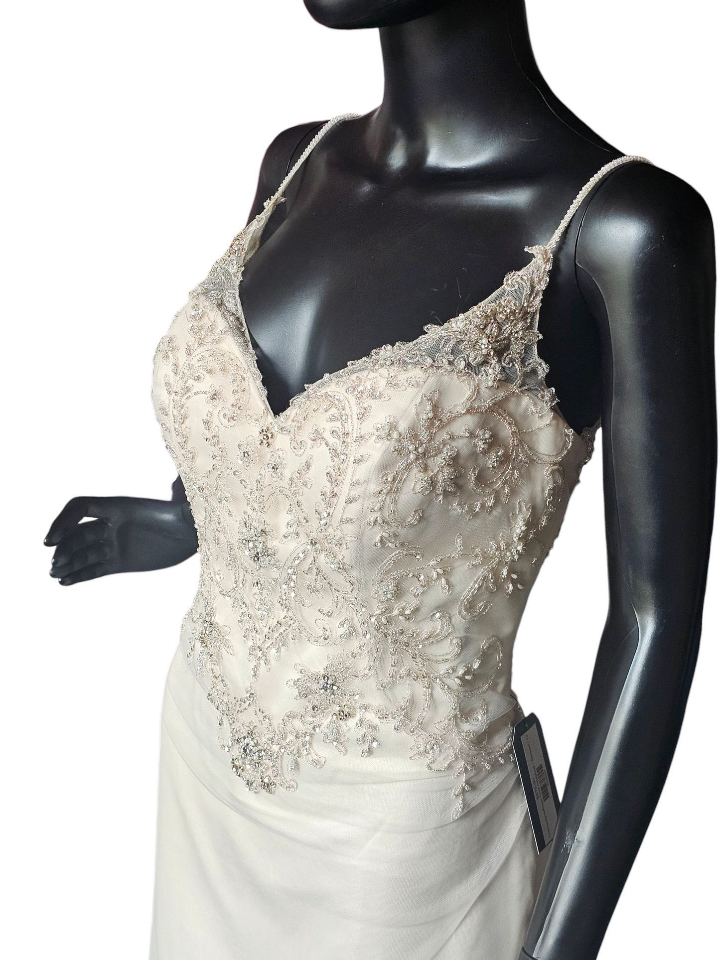 Champagne/Rose Gold Spaghetti Strap A-Line Wedding Gown - Beloved