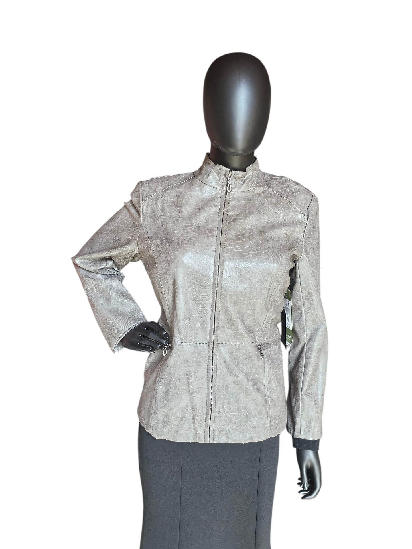 Grey Pleather High Collar Alligator Print Jacket NWT - Erin London