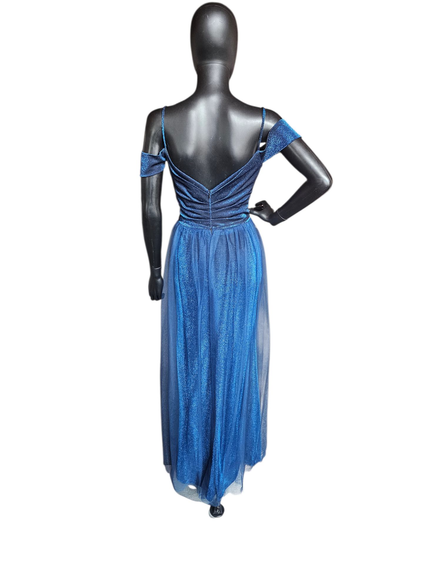 Blue Glitter Off Shoulder A-Line Formal Dress - Da Vinci