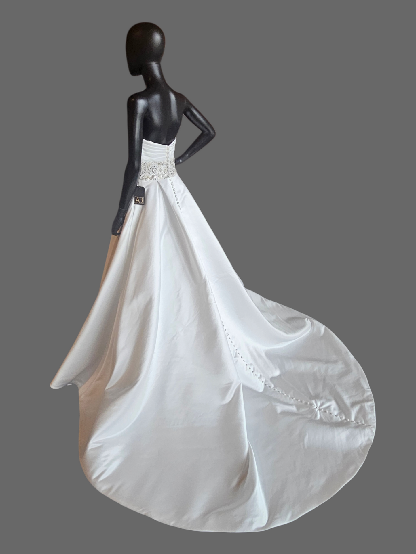 White Satin Box Pleat Crystal Waist Wedding Gown - Mori Lee