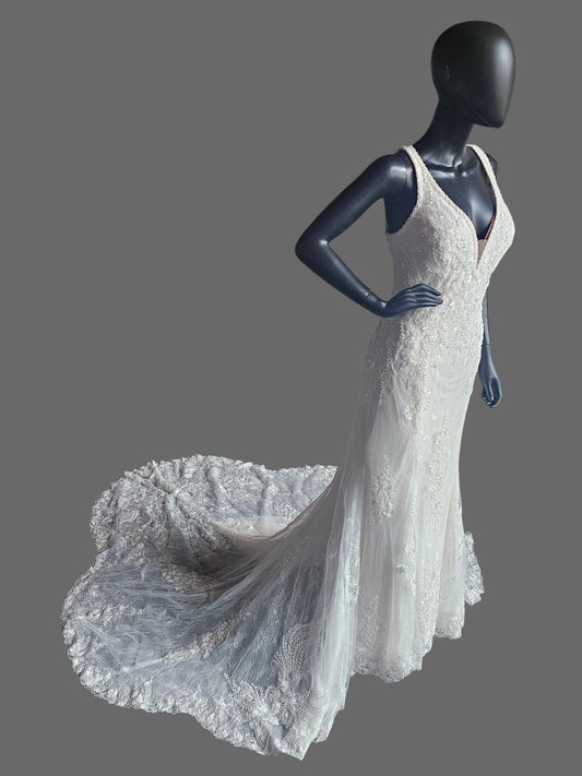 Lace/Pearl V-Neck Fitted Wedding Gown - Maggie Sottero