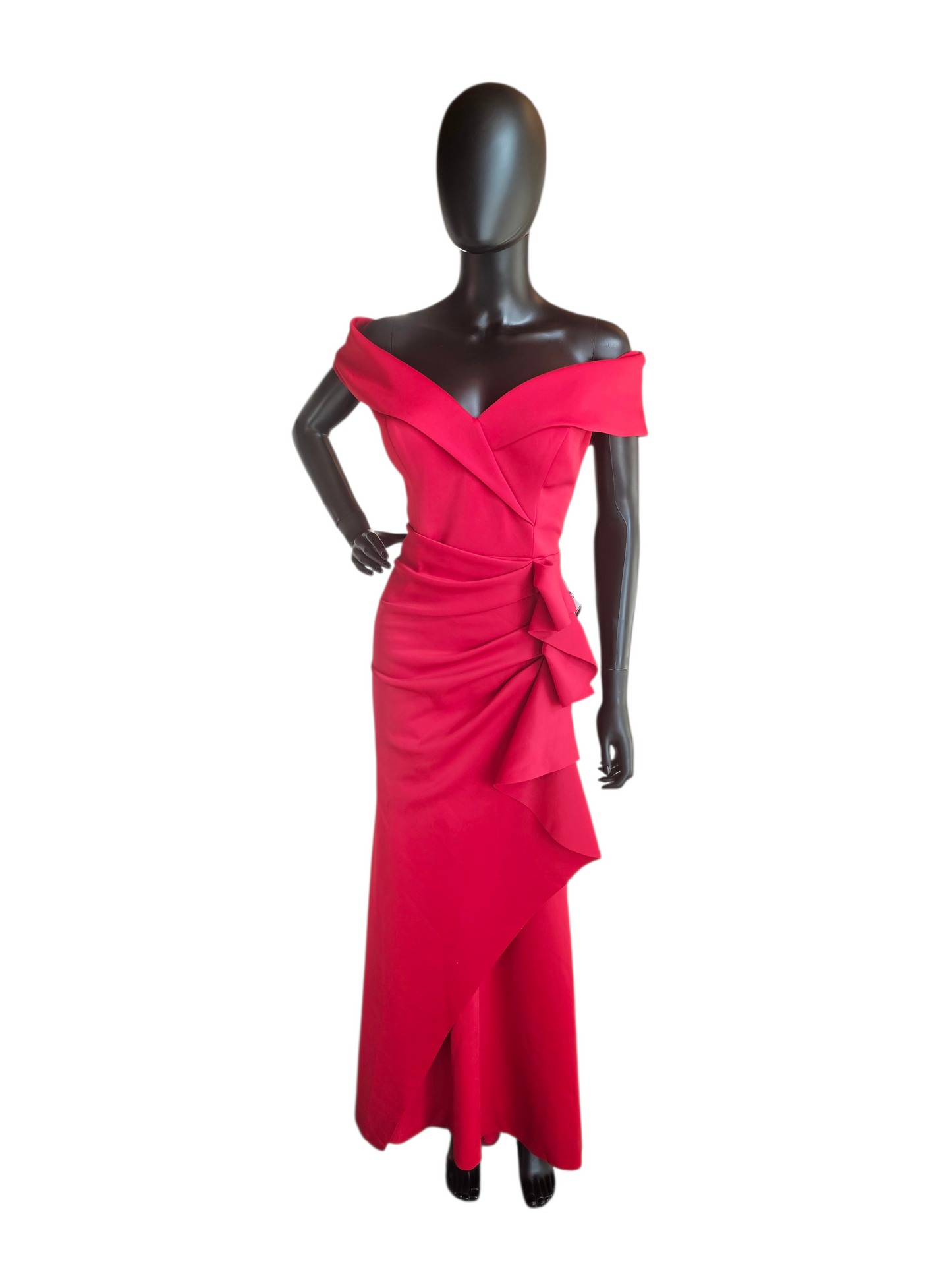 Red Neoprene Off Shoulder Fit/Flare Formal Gown NWT -  Xscape