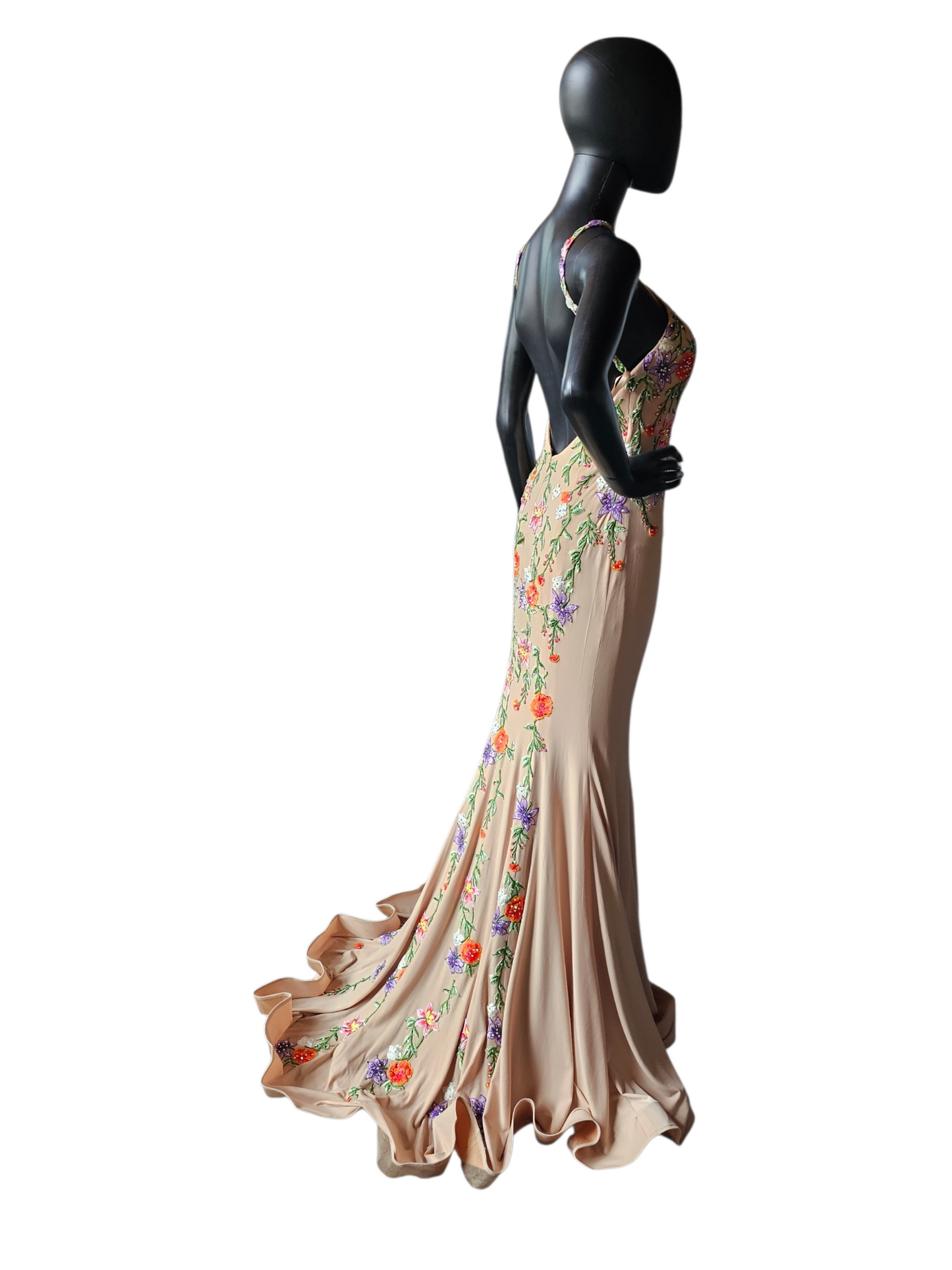 Nude/Multi Floral Halter Stretch Jersey Fit/Flare Formal Dress NWT - Jovani