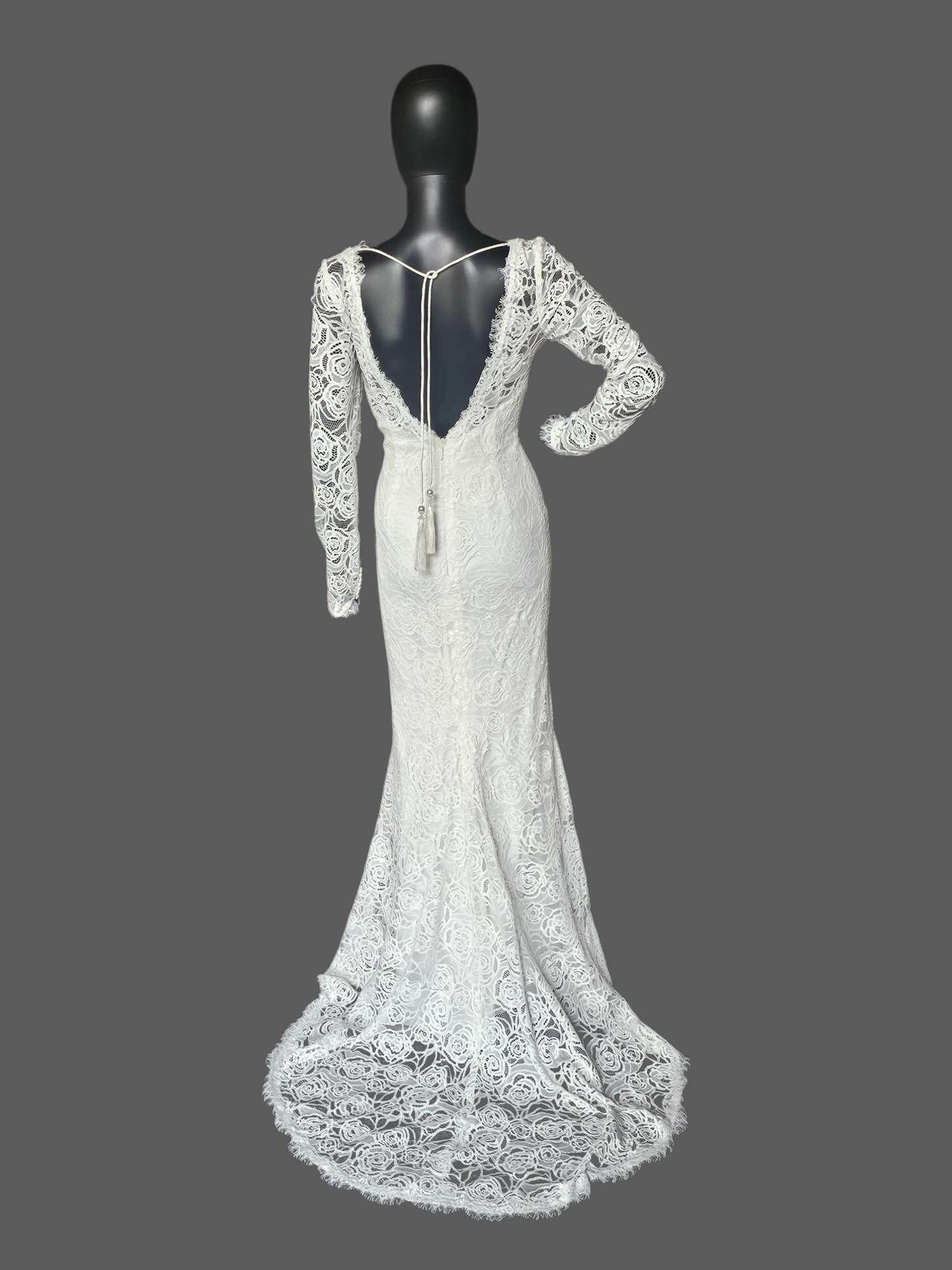 Ivory Long Sleeve Lace Fit/Flare Wedding Gown - DB Bridal