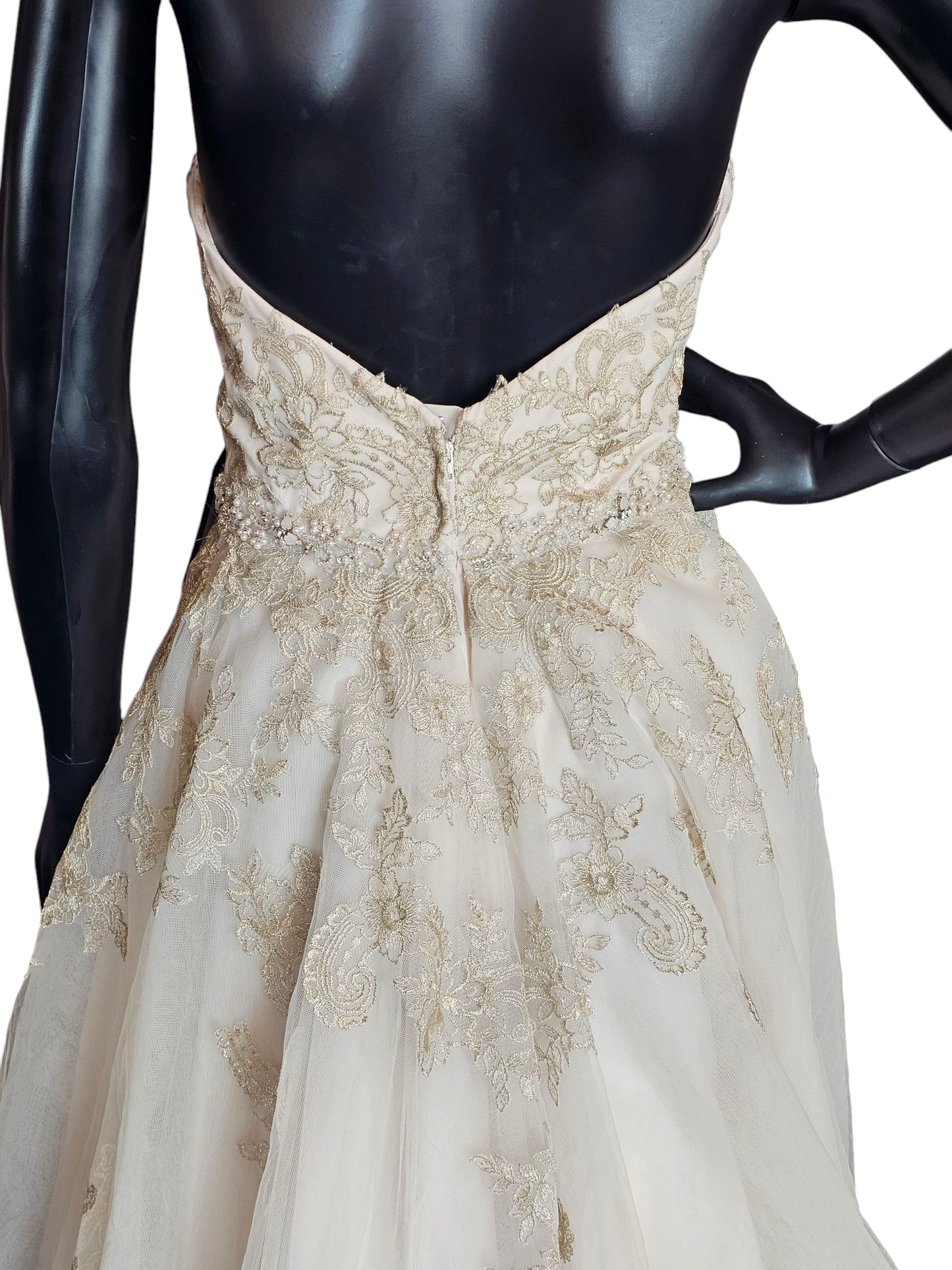Champagne/Gold Embroidered High/Low Wedding Gown - Private Label by G
