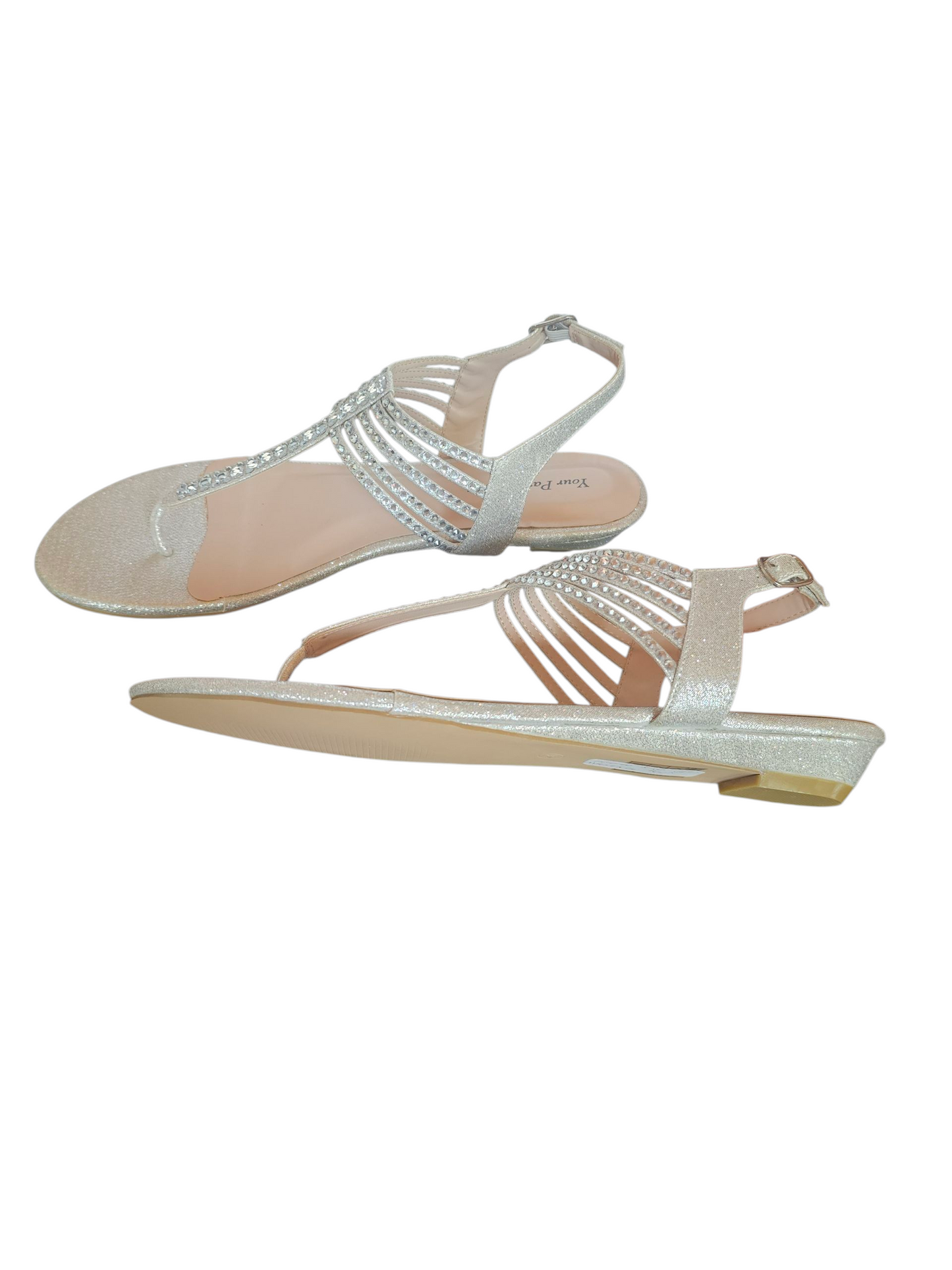 Silver Sparkle Mini-Wedge T-Strap Sandal