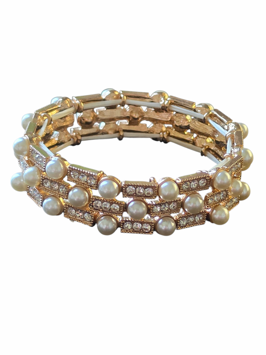 Gold/Pearl/Rhinestone Stretch Bracelet