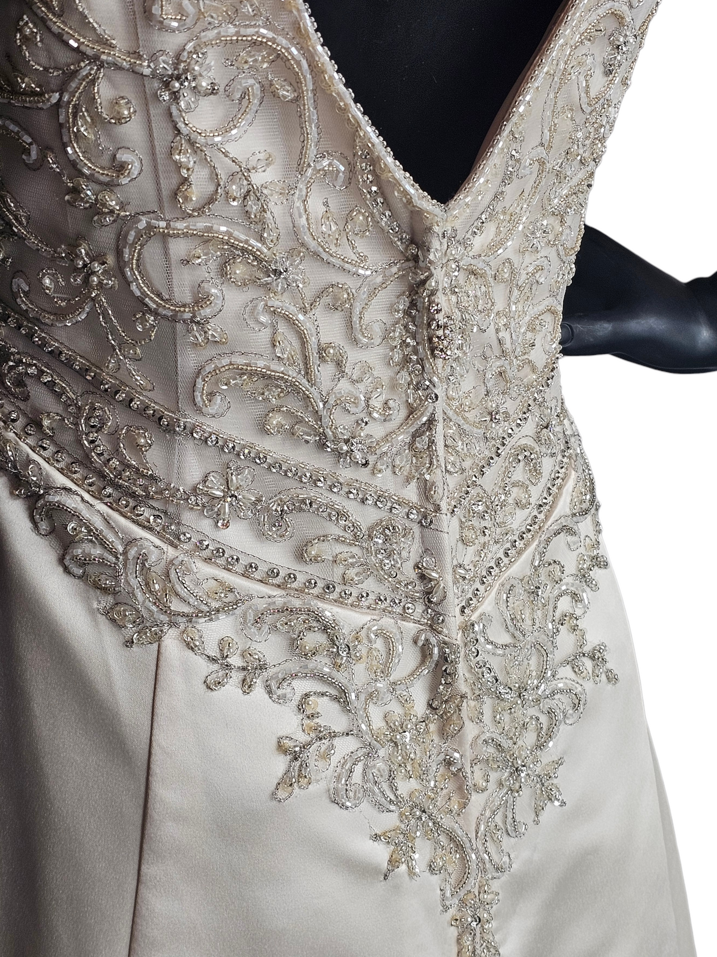 Champagne Empire Satin V-Neck Wedding Gown - Casablanca