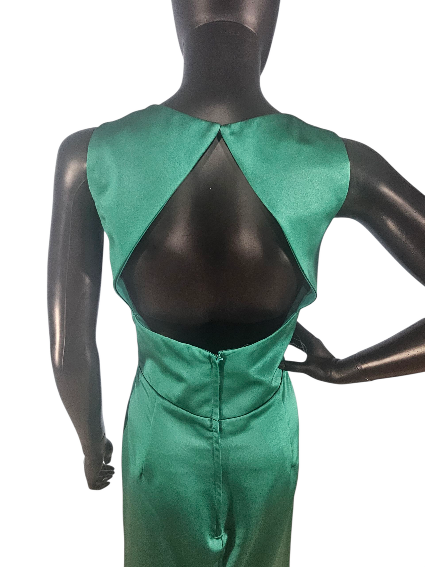 Emerald Satin V-Neck Fit/Flare Formal Dress - Da Vinci