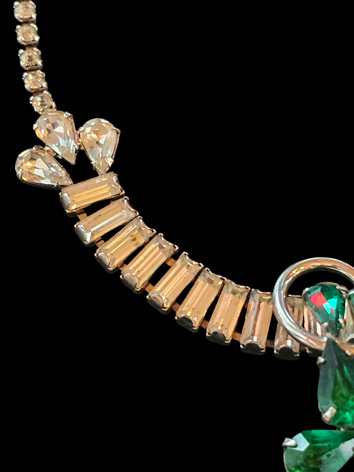 Vintage Rhinestone/Green Leaf Necklace