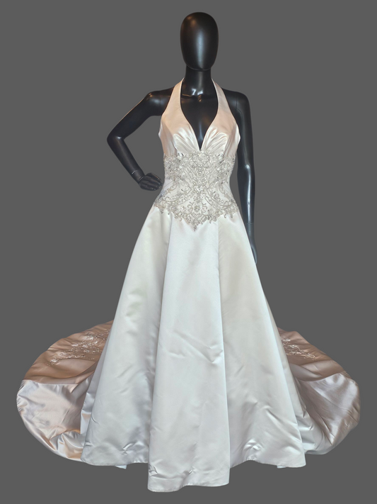 Pearl Satin Halter Wedding Gown - Allure Bridal
