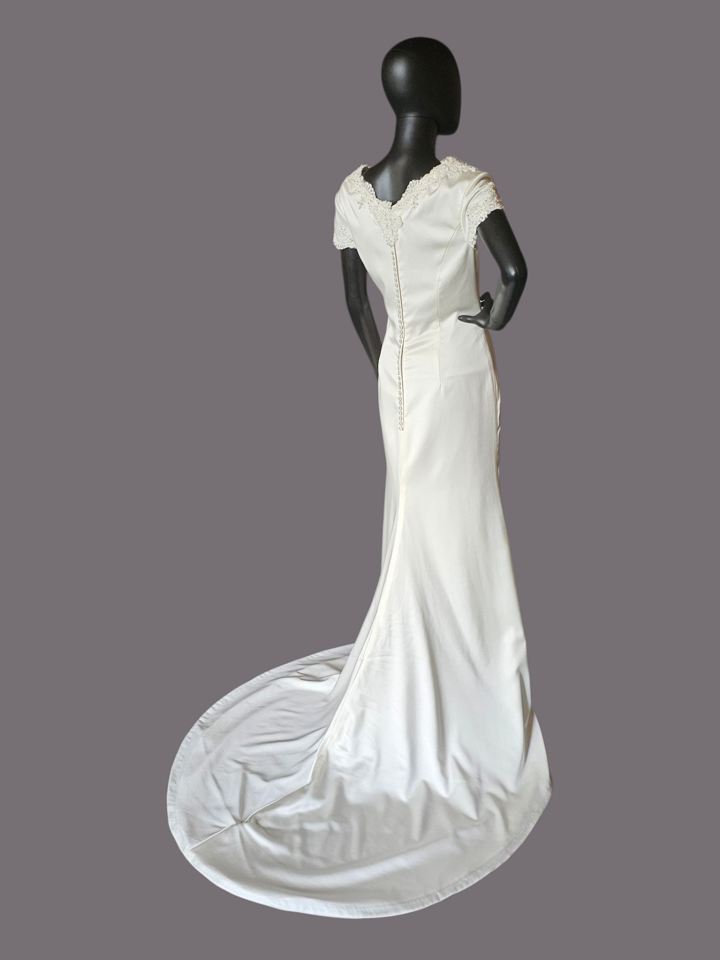 Ivory Silky Satin Cowl Neck Wedding Gown Sheath  - Casablanca