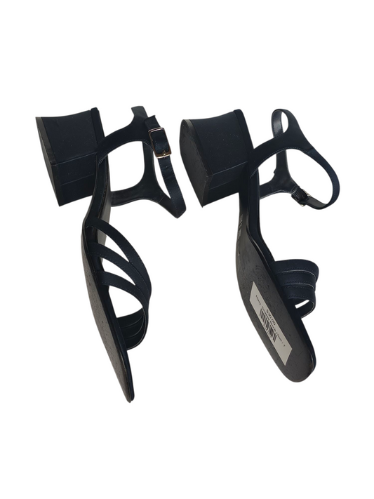 Navy Satin Strappy Sandal Block Heel