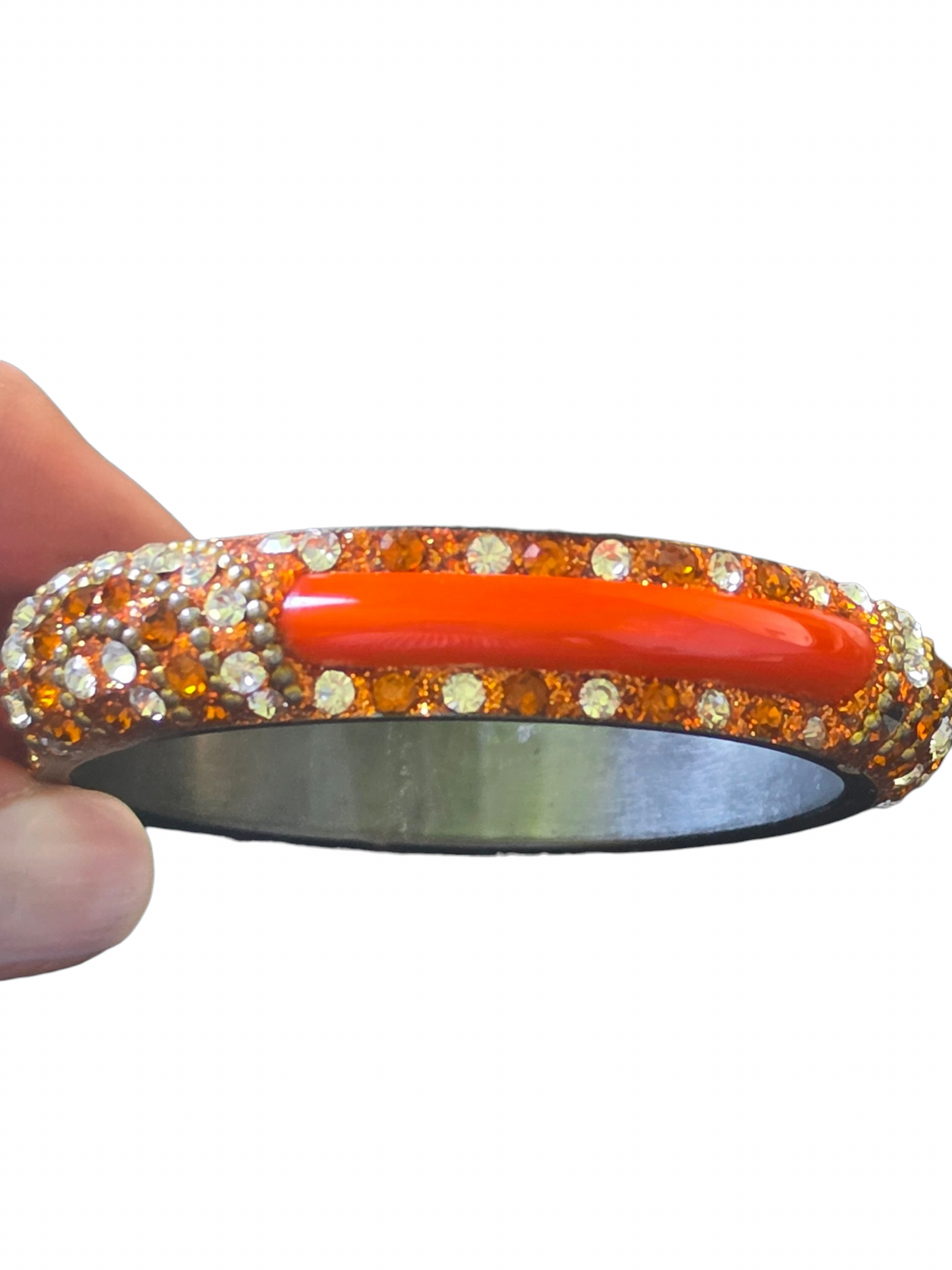 Vintage Orange Metal/Resin and Crystal Bangle