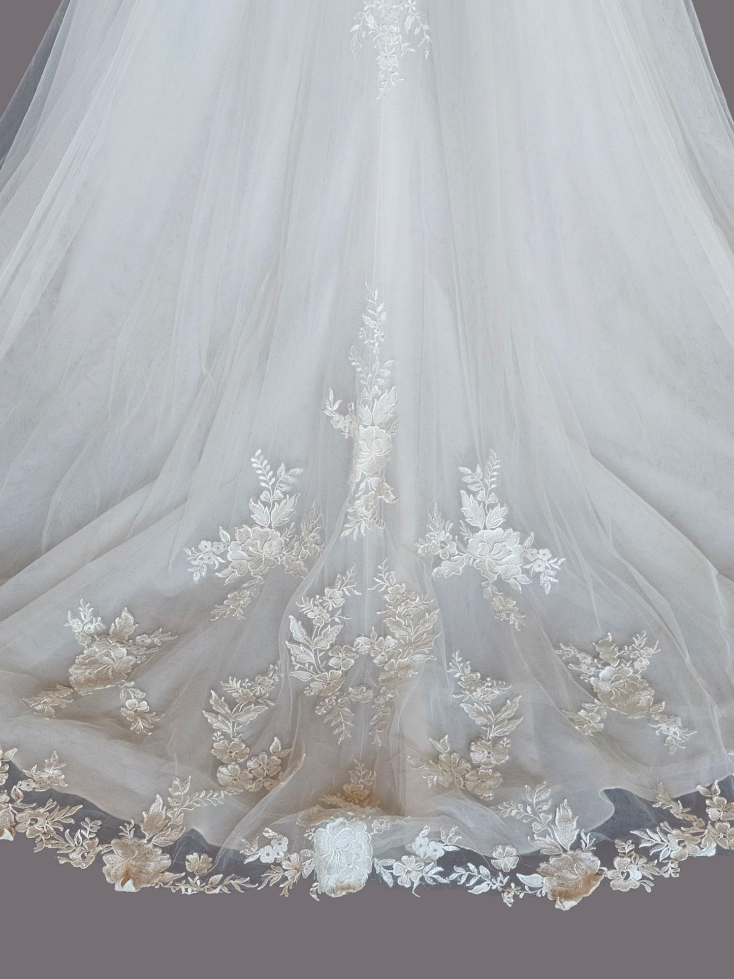 Ivory A-Line Illusion Bodice Floral Applique Wedding Gown - Bliss Bridal