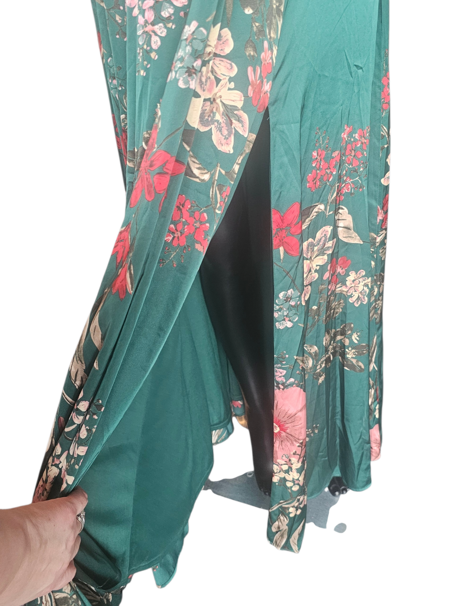 Green Floral Silky A-Line NWT Maxi Dress - Lulus