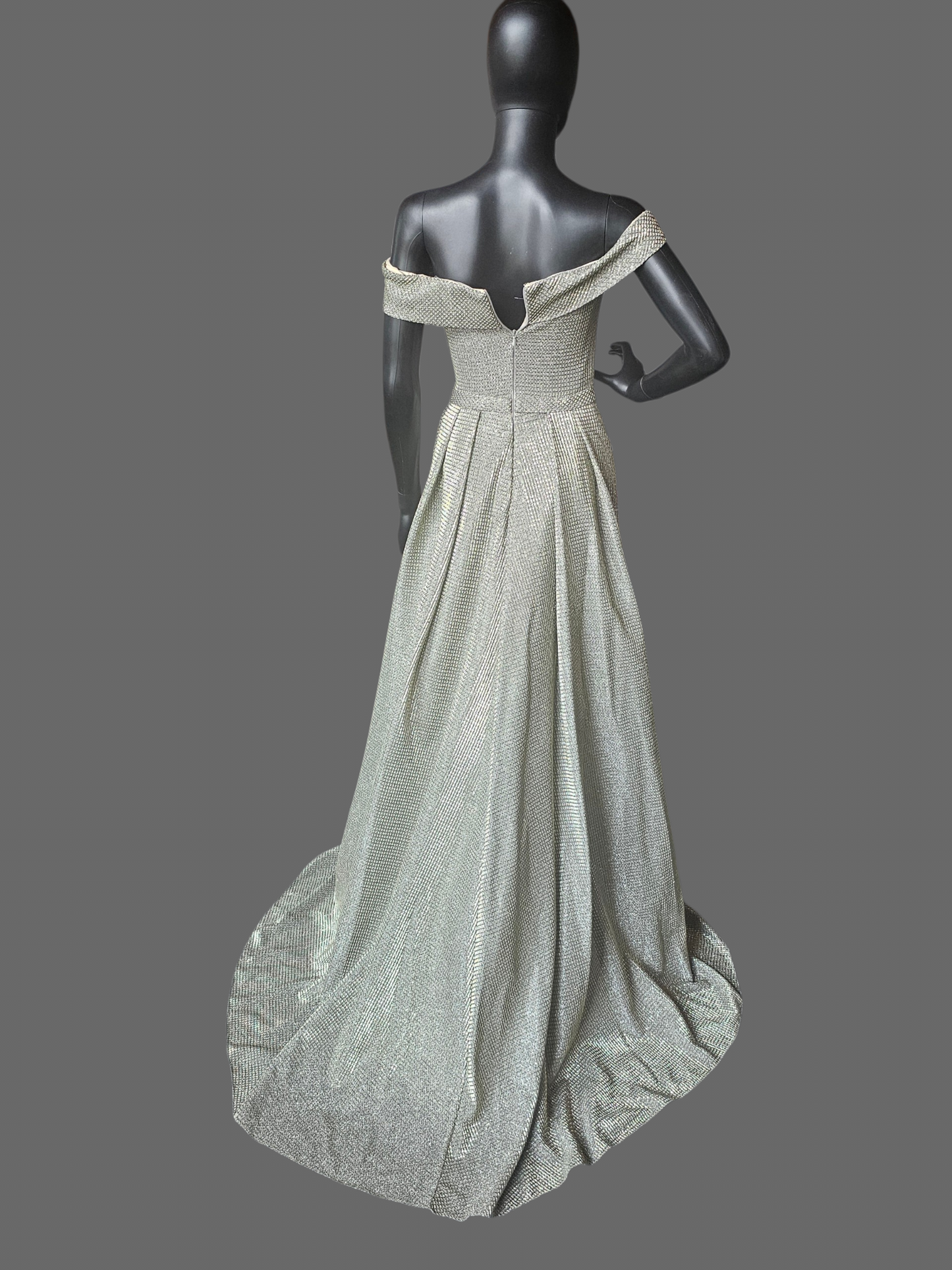 Gold Metallic Off Shoulder A-Line Overskirt Formal Dress NWT - Jovani