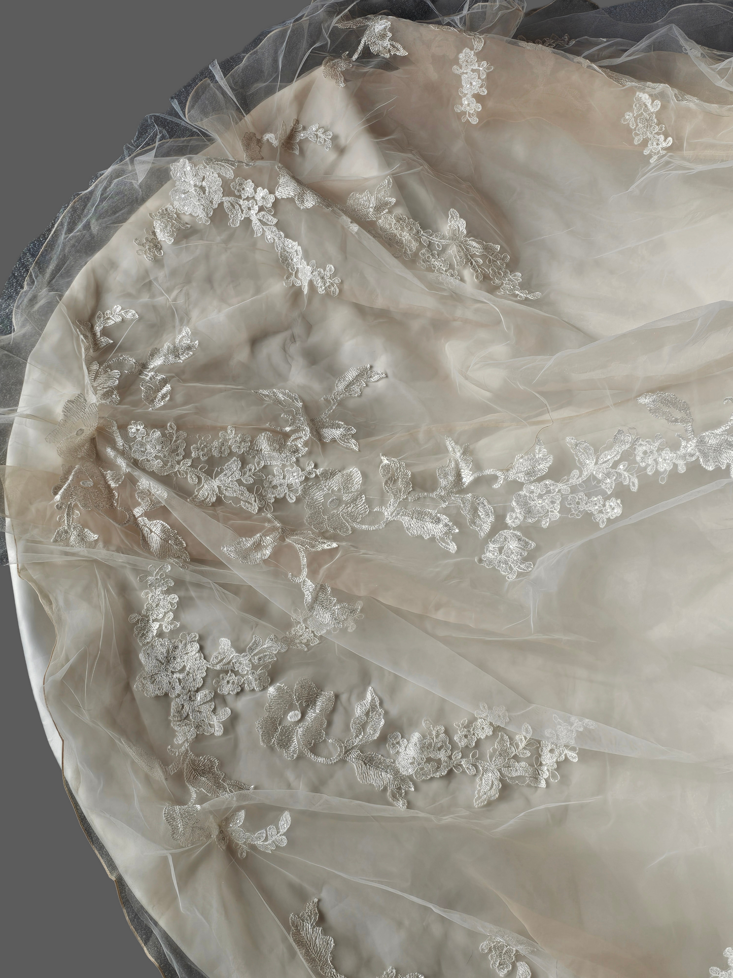 Champagne A-Line Cap Sleeve Floral Embroidered Wedding Gown - Bliss