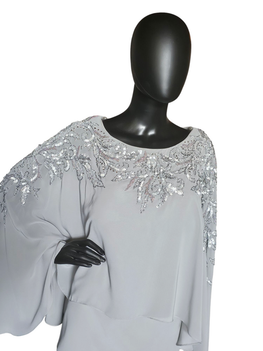 Silver Chiffon 2-Piece Formal Pantsuit - Madeline Gardner NY